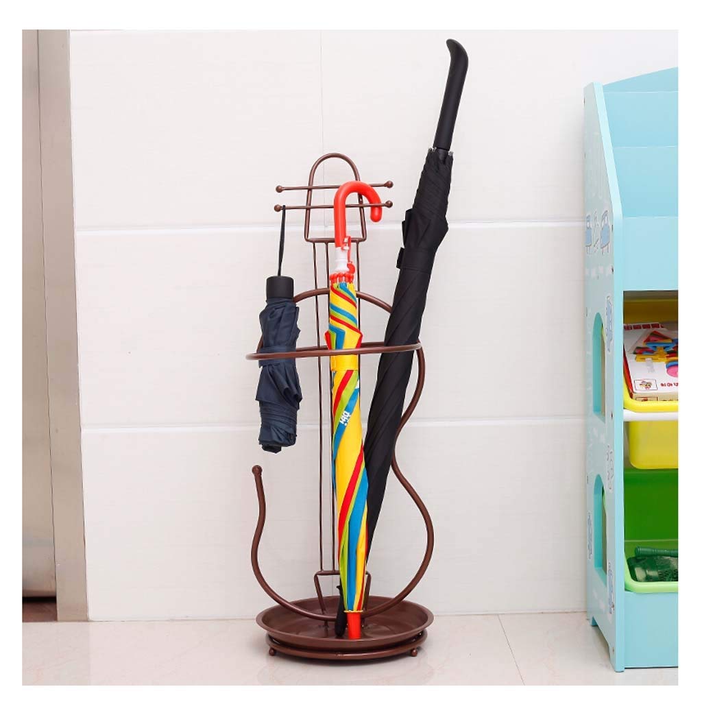 Elegant Brown Metal Umbrella Stand - Free Standing Violin-Shaped Holder for Umbrellas, Canes & Walking Sticks - Durable Indoor/Outdoor Storage Solution for Entryway, Patio & Garden Decor