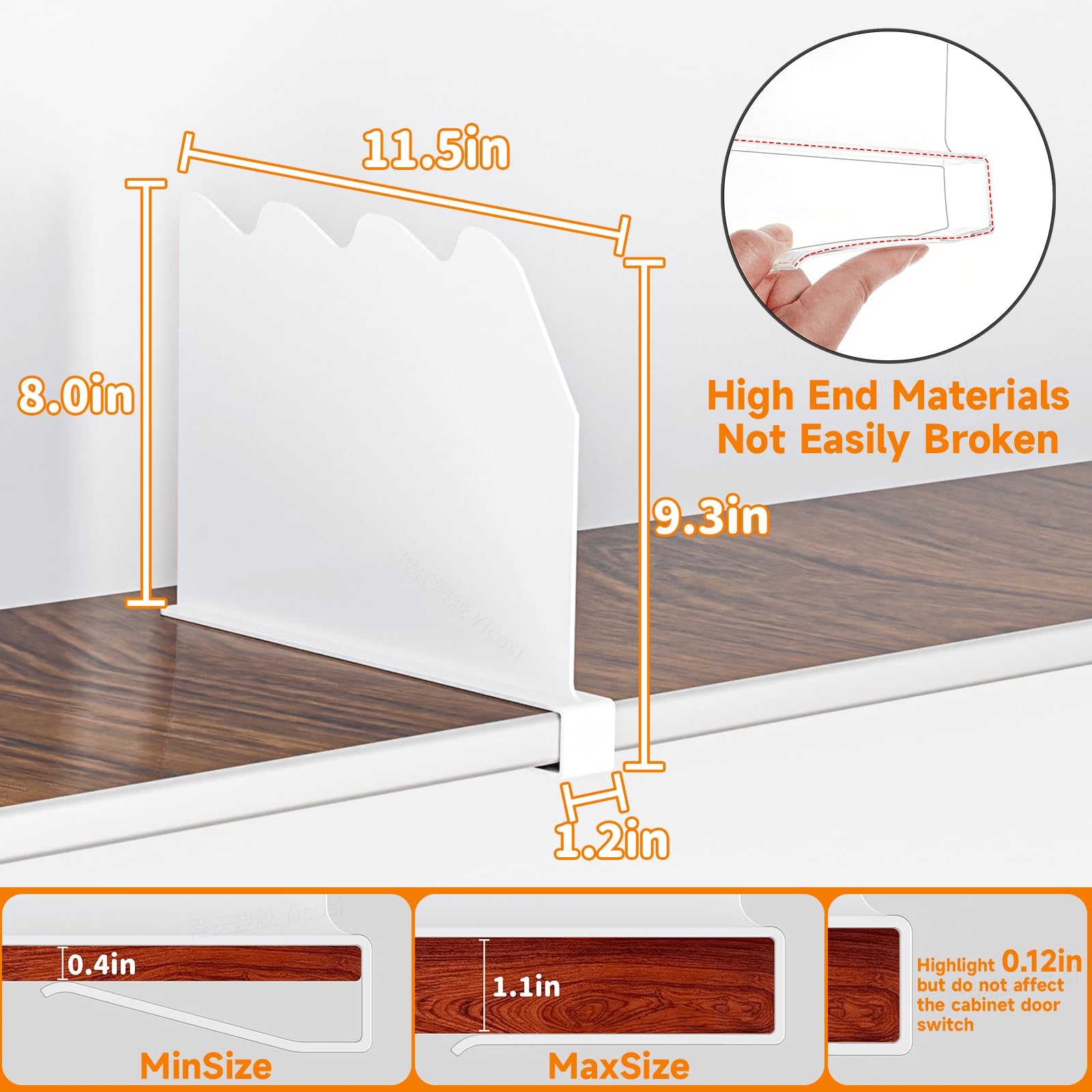 Yieach 6-Pack Acrylic Shelf Dividers for Closet Organization - 9.3