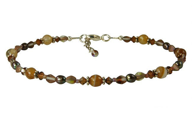 Natural Chestnut Agate Gemstone Pearl Beaded Anklet Bracelet for Women - Boho Chic Ankle Jewelry for Summer Beach, Wedding & Festival