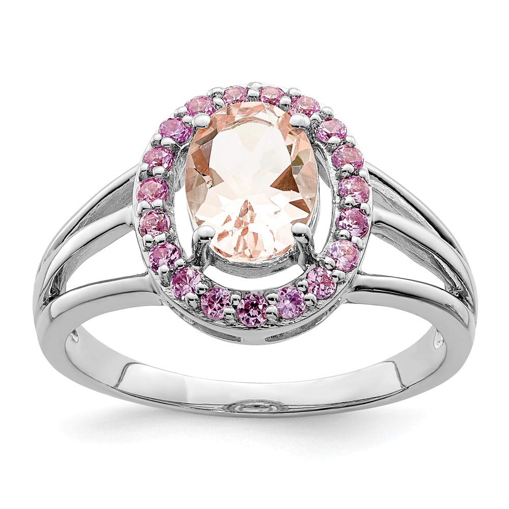 925 Sterling Silver Morganite & Pink Sapphire Oval Engagement Ring for Women - Elegant Promise, Wedding, Anniversary Jewelry Gift