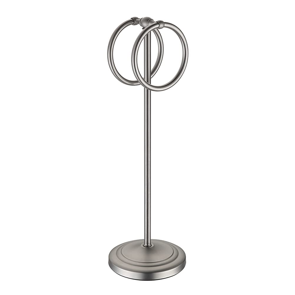 DOITOOL Stainless Steel Floor Standing Towel Rack with Double Rings - Adjustable & Movable Bathroom Organizer for Towels, Robes & Blankets - Perfect for Bathroom, Laundry Room & Spa Decor