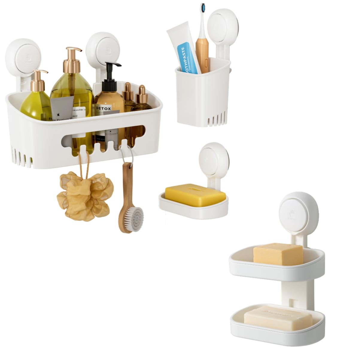 LEVERLOC No-Drill Shower Caddy with Powerful Suction Cups - Waterproof Bathroom Organizer Shelf for Shampoo, Soap & Toiletries - Perfect for Small Bathrooms, Apartments & Dorm Showers