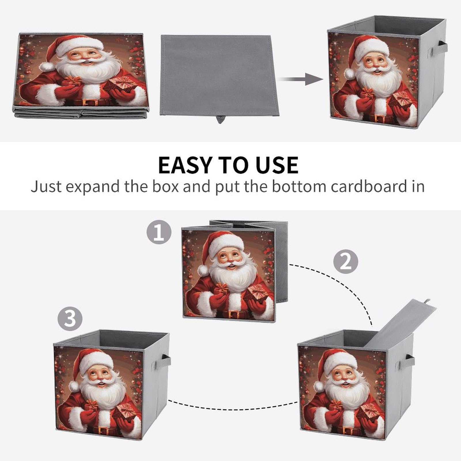 6-Piece Collapsible Christmas Storage Bins with Handles - Santa Claus Printed Foldable Storage Boxes for Holiday Organizing, Home Decor & Gift Giving - Perfect for Shelves, Closets & Party Supplies