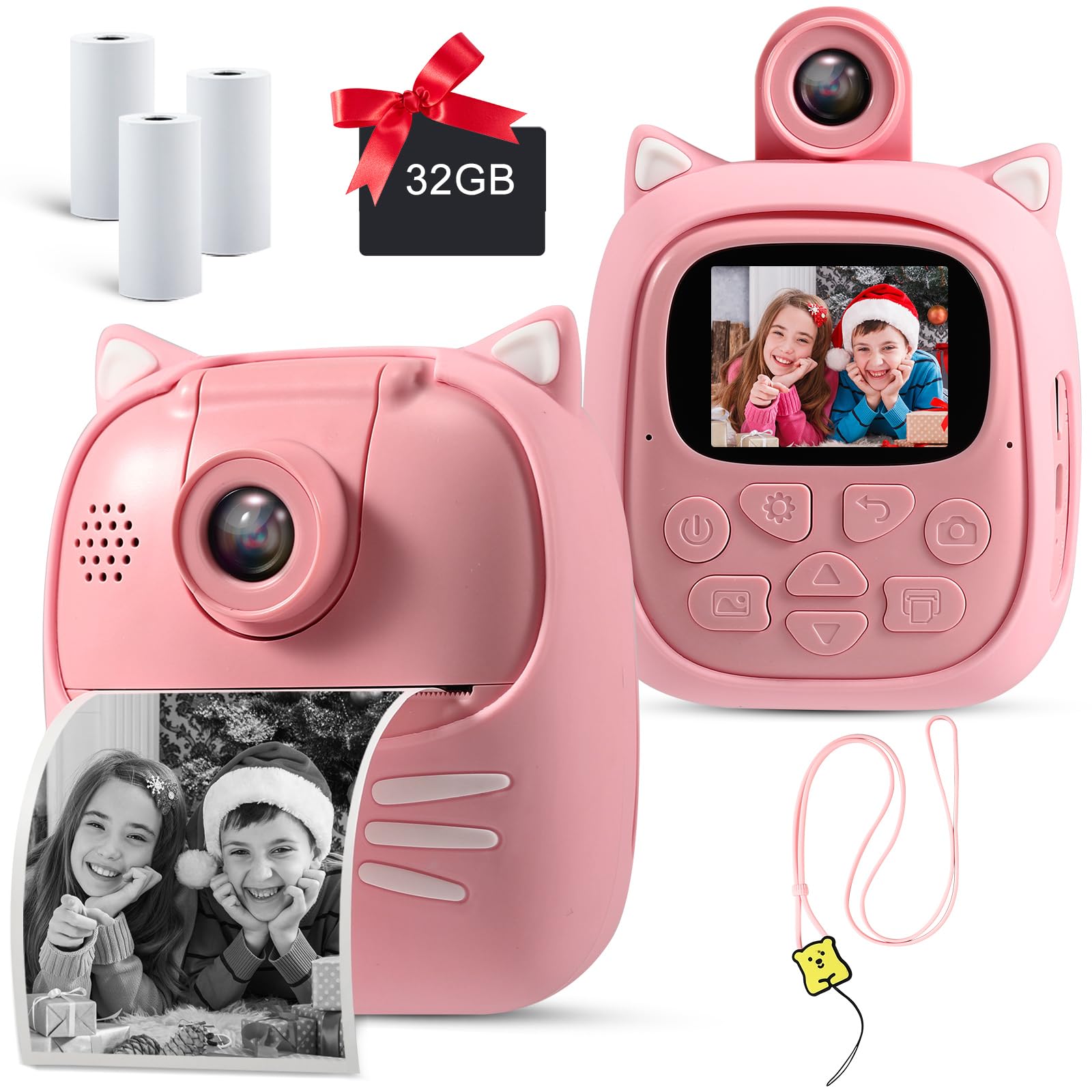 MINIBEAR Instant Print Camera for Kids - 50MP Digital Camera with Selfie & Video, Christmas Birthday Gifts for Girls and Boys - Perfect for Parties, Travel & Family Memories