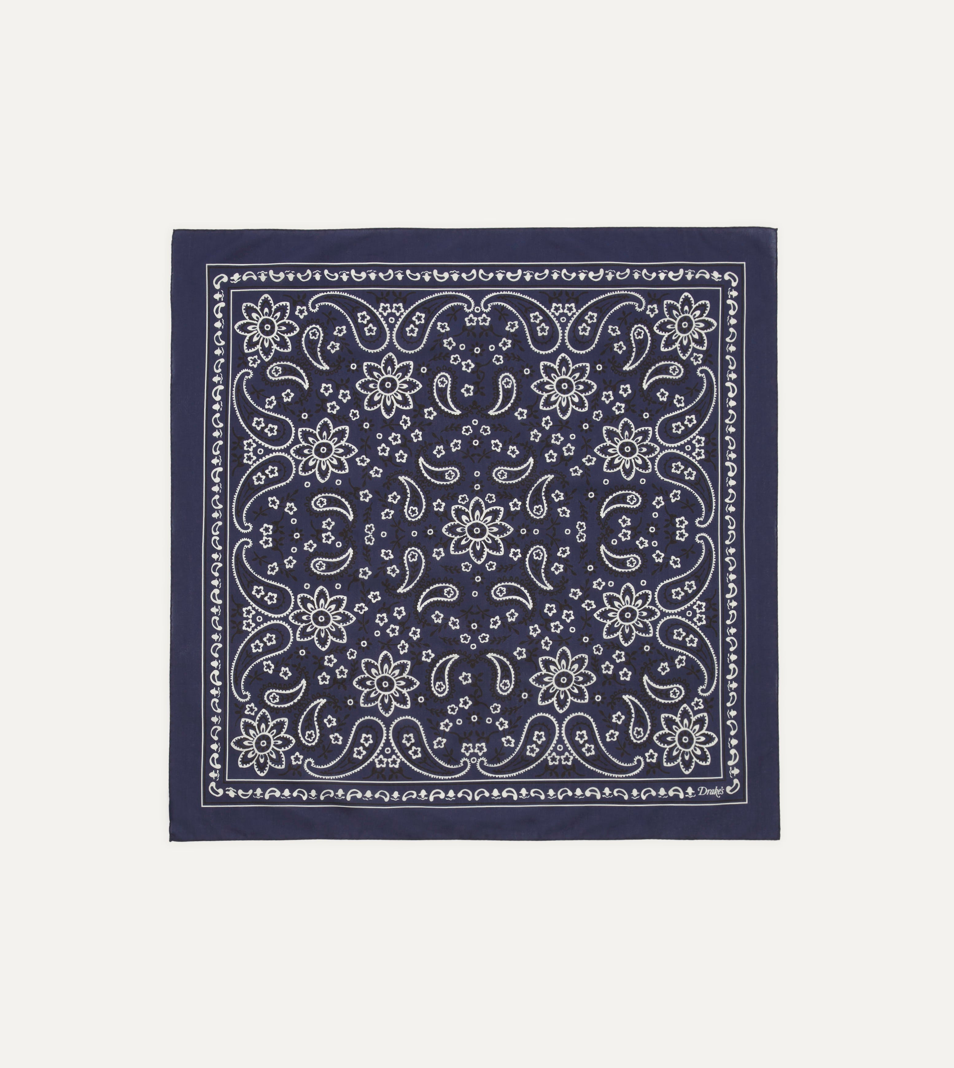 Stylish Navy Blue Paisley Print Cotton Bandana for Men & Women - Fashionable Head Scarf, Neck Wrap, Hair Accessory - Perfect for Outdoor Activities, Concerts, and Casual Wear