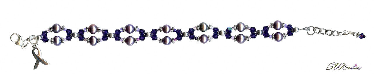 Purple Velvet Twist Beaded Bracelet for Domestic Abuse Awareness - Support Survivors with Stylish Jewelry for Everyday Wear & Fundraising Events