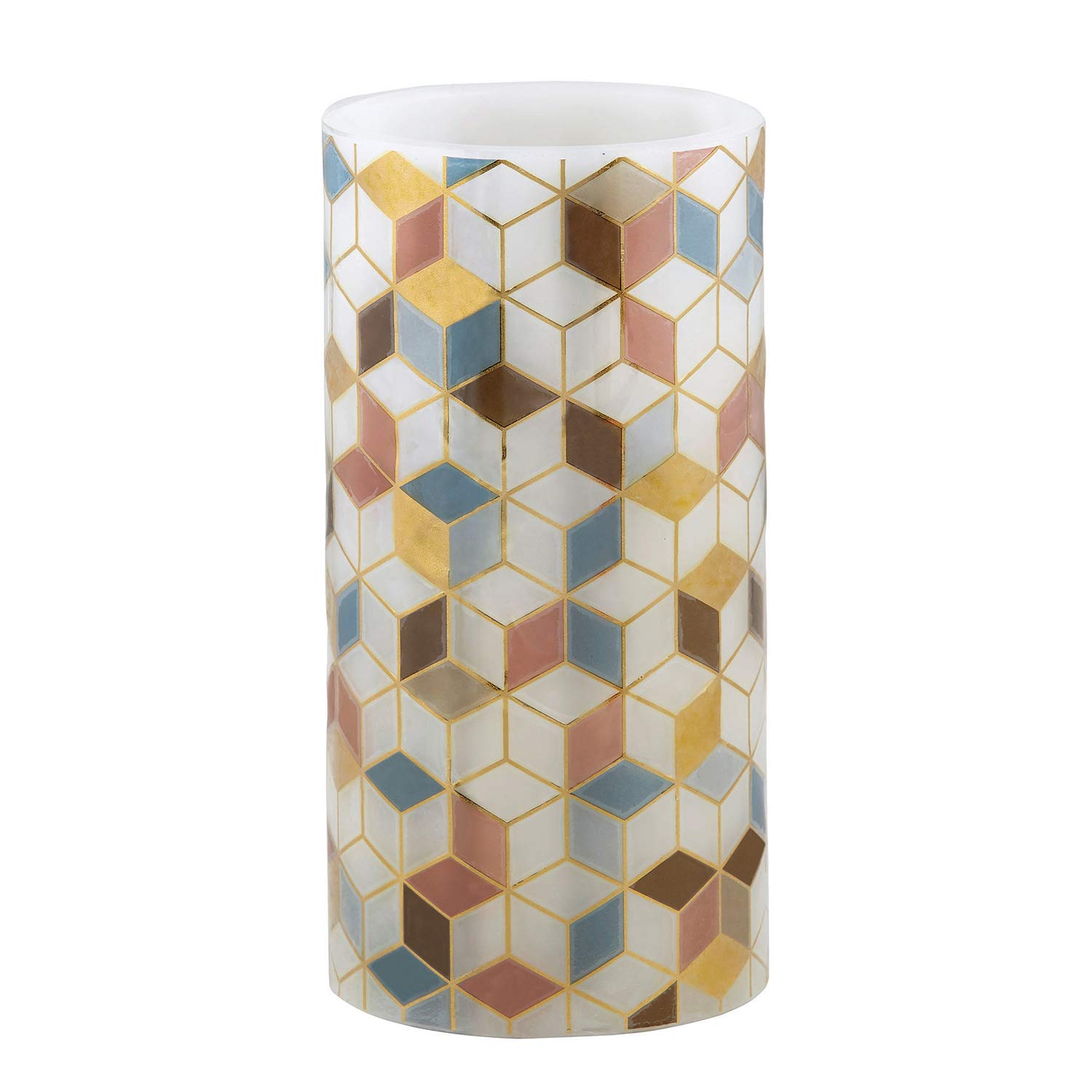 Decorative LED Pillar Candle with Timer - 4 x 8 Inch Cubist Design for Home Decor, Romantic Dinners & Holiday Centerpieces | Creative Brands Heartfelt Collection