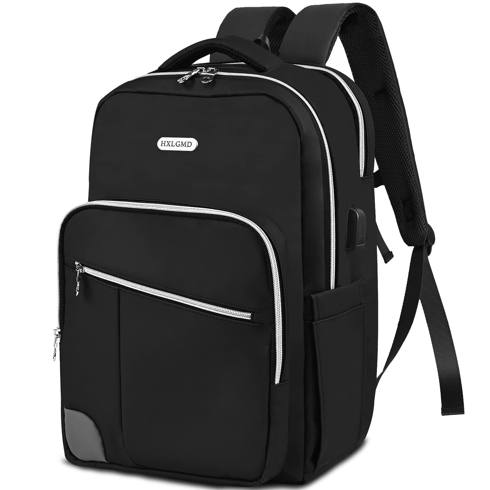 Durable Water Resistant Business Laptop Backpack for Men with USB Charging Port - College School Bookbag & Travel Computer Backpack - Fits 17 Inch Laptop Notebook - Perfect for Work, School & Commuting - Black