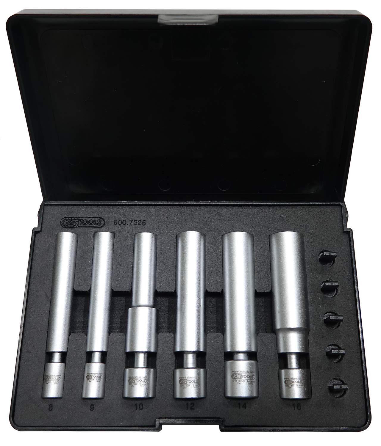 KS TOOLS 500.7325 11-Piece Special Glow & Spark Plug Socket Set with Joint - 1/4 & 3/8 Inch Drive, Color Coded - Perfect for Automotive Repair & Engine Maintenance