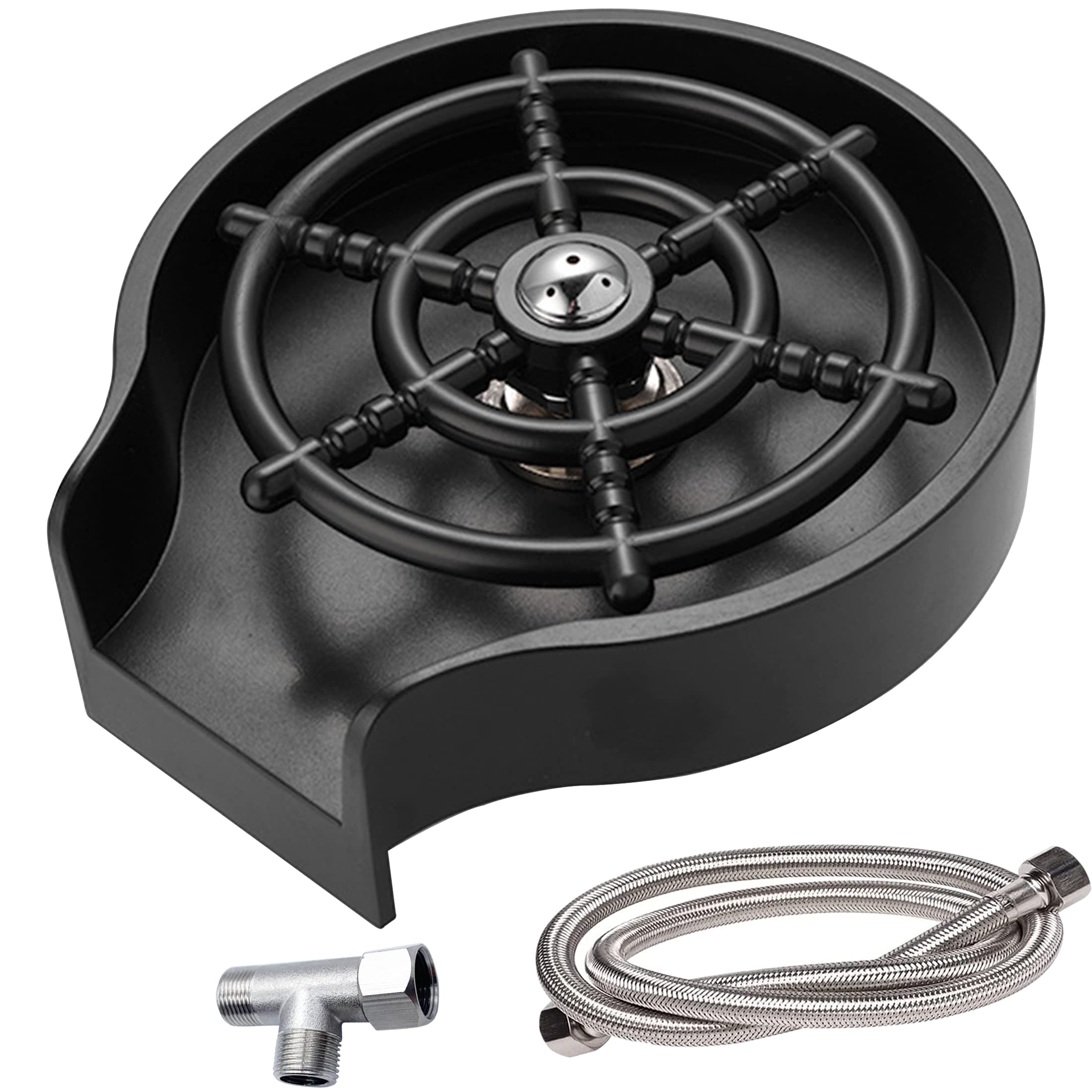 Mgiesg Matte Black Glass Rinser for Kitchen Sink - Efficient Cup & Baby Bottle Cleaner, Bar Glass Washer with Valve Tee, Ideal for Home Kitchens, Bars, and Baby Care Stations