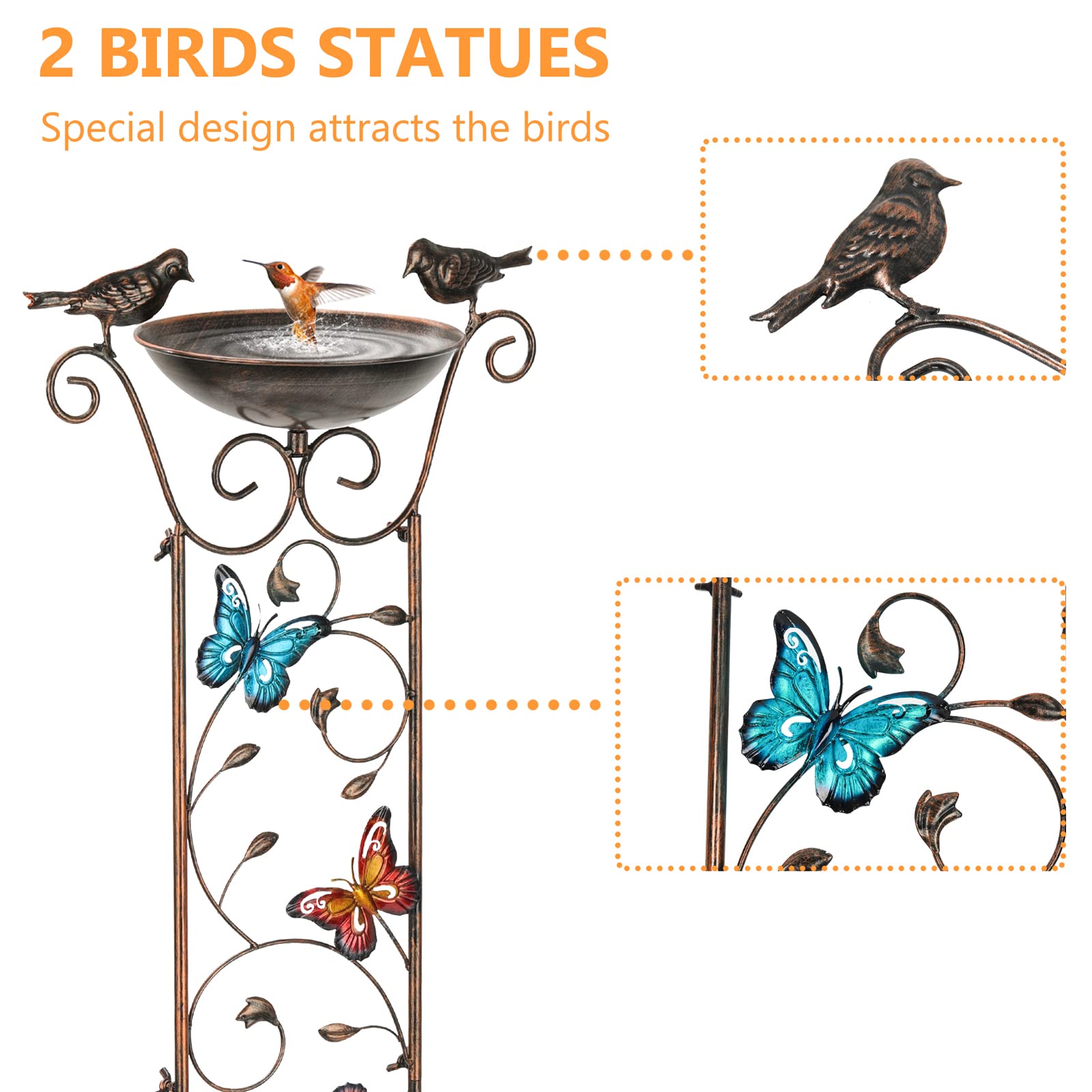 Antique Iron Garden Trellis with Detachable Bird Bath - Decorative Butterfly Design for Climbing Plants, Outdoor Metal Flower Support | Perfect for Patio, Backyard Decor & Vine Plant Growth
