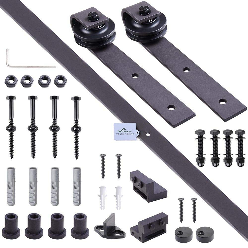 AplusChoice 6FT Sliding Barn Wood Door Hardware Track Set - Dark Coffee Country Style for Closet, Bedroom, or Farmhouse Decor