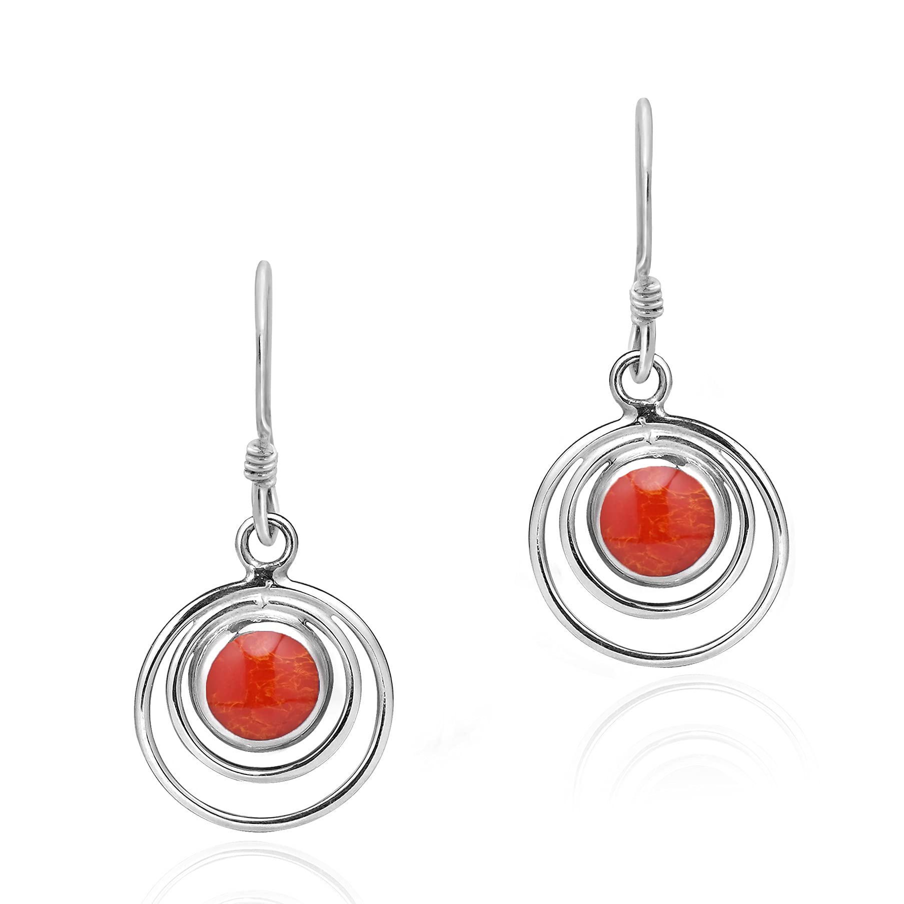 AeraVida Sterling Silver Red Coral Dangle Earrings for Women | .925 Silver Elegant Orbital Design Jewelry | Bold Statement Earrings for Party, Wedding & Evening Occasions