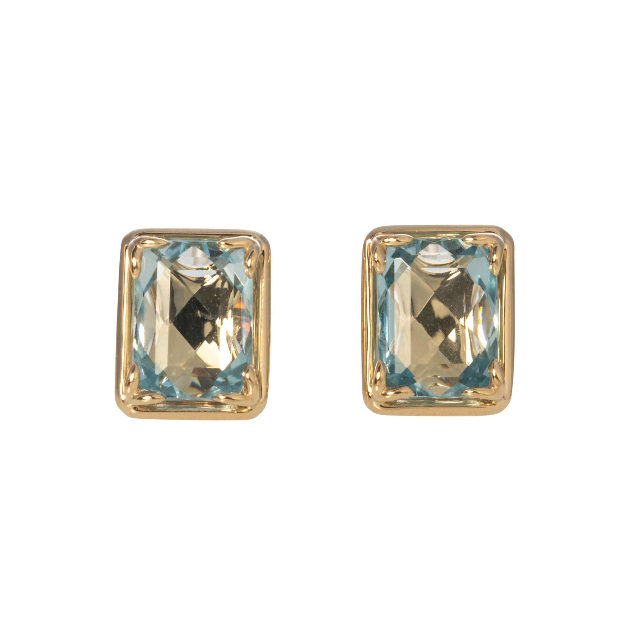 14K Yellow Gold Aquamarine River Stud Earrings – Elegant Blue Gemstone Jewelry for Women, Perfect for Weddings, Parties & Everyday Wear