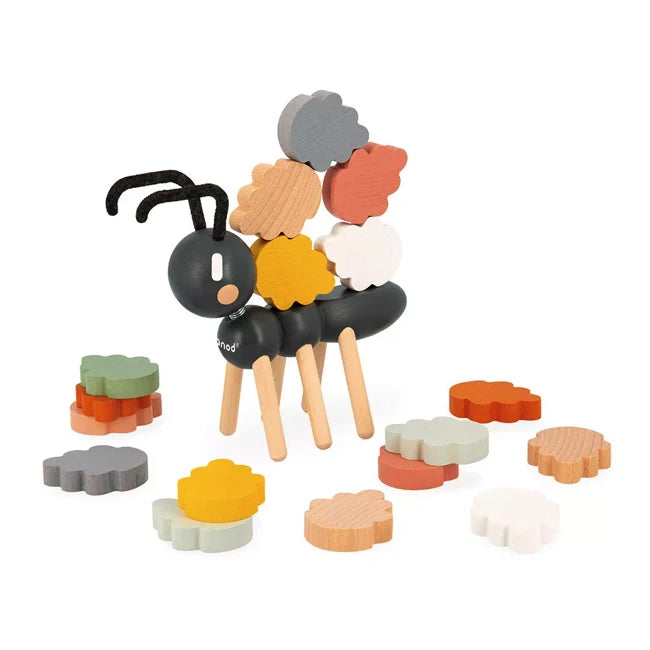Janod Sweet Cocoon Ant Balance Game - Wooden Stacking Toy for Kids Ages 3+, Fun Educational Montessori Learning Activity for Toddlers - Perfect for Family Game Night & Preschool Classroom Play