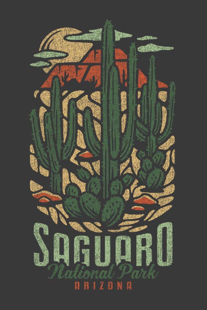 Arizona Saguaro National Park Travel Poster - 36x54 Giclee Gallery Print, Distress Vector Wall Art Decor for Living Room, Office & Home