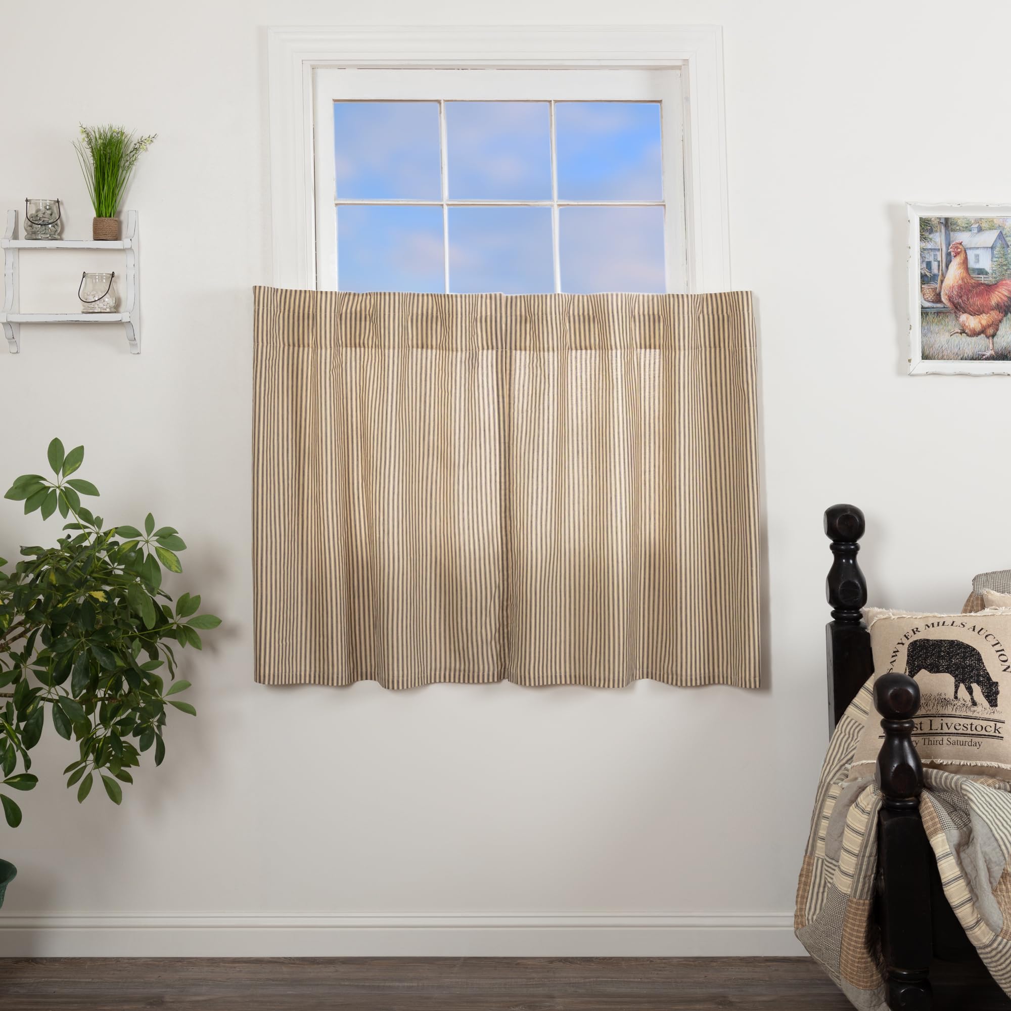 Sawyer Mill Charcoal Farmhouse Kitchen Curtain Set - 36 Inch Lined Striped Cotton Tiered Panels for Country Style Windows - Perfect for Farmhouse, Cottage & Rustic Home Decor