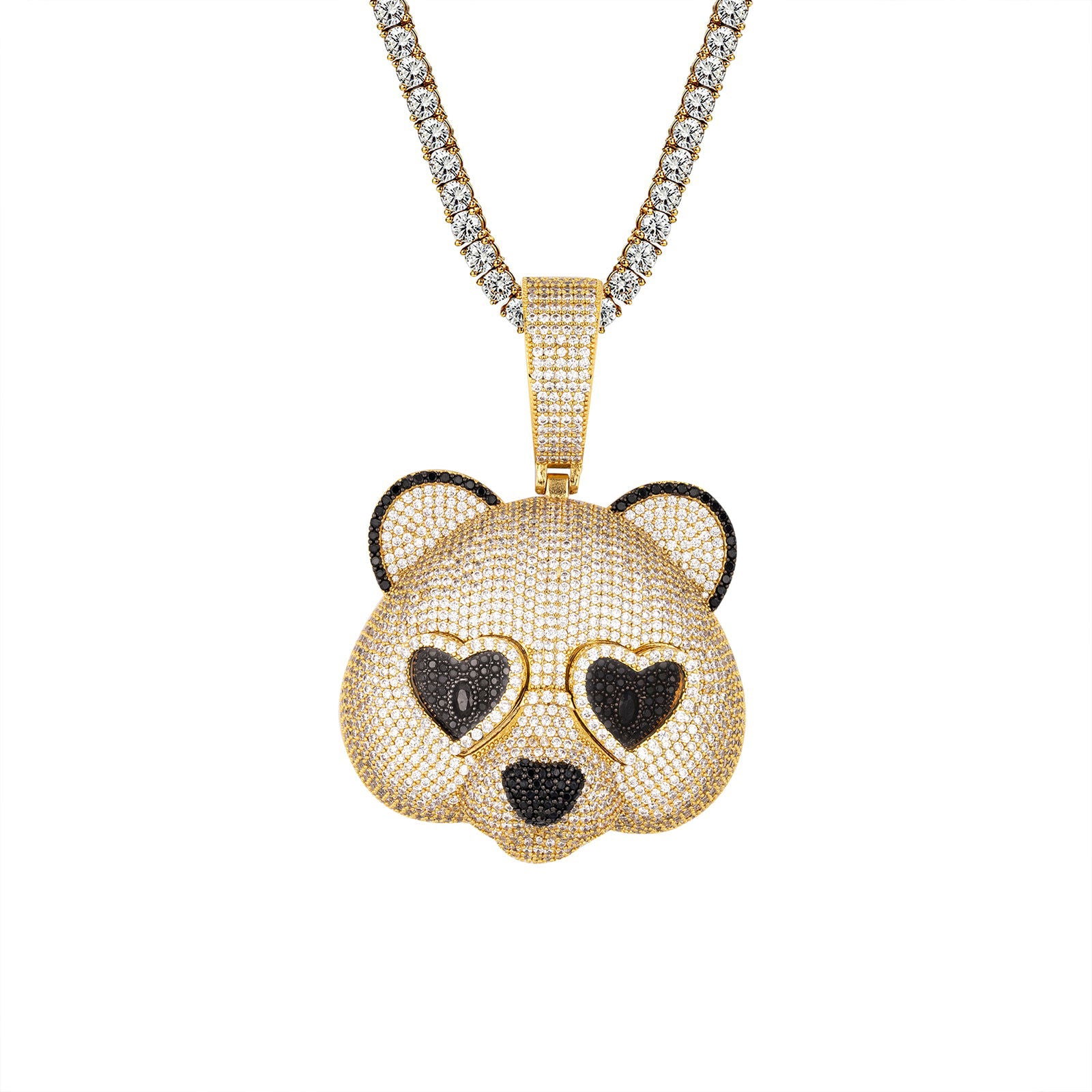Custom Icy Panda 3D Hip Hop Pendant Necklace in Yellow Gold Tone - Perfect for Streetwear, Rap Culture & Urban Fashion Accessories