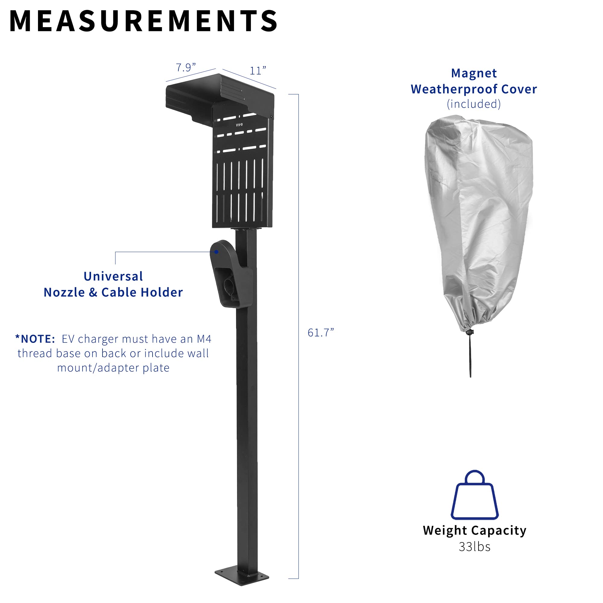 VIVO STAND-EV01C Outdoor EV Charger - Weatherproof Stainless Steel Electric Vehicle Charging Station with Protection Hood, Floor Mounted for All Weather Conditions - Perfect for Home, Office & Public Parking Lots
