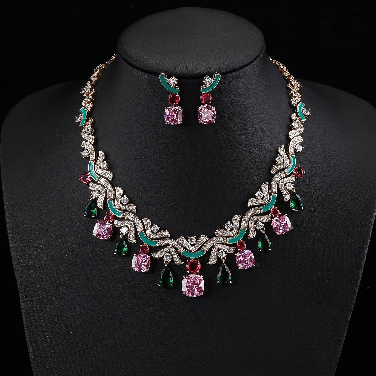 Stunning Multicolored Zirconia Necklace & Earring Set for Women - Perfect Bridal Jewelry & Wedding Gift - Elegant for Parties, Anniversaries & Special Occasions
