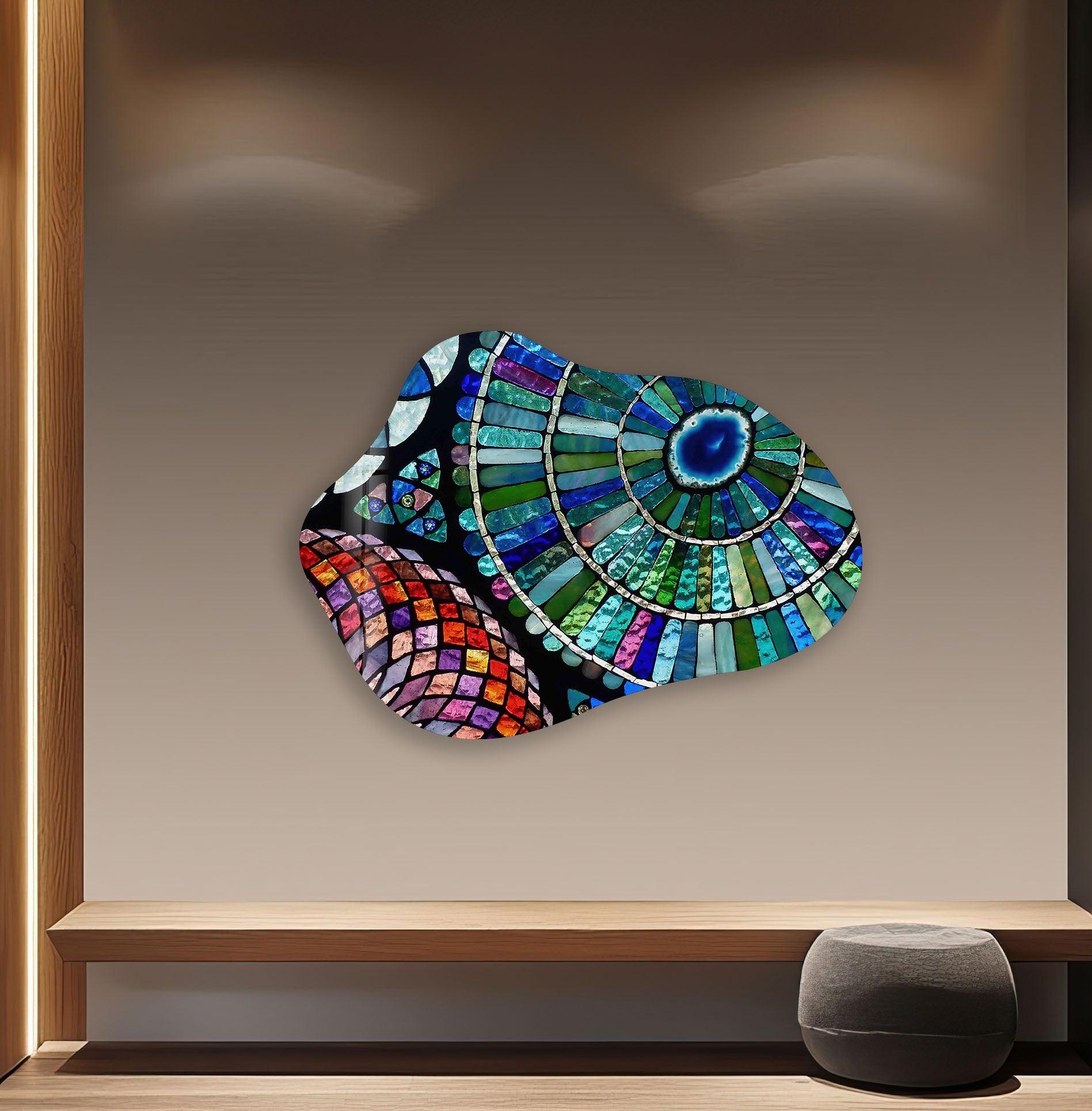 Blue Mosaic Glass Wall Art Decor - Handmade Modern Home Decor for Living Room, Bedroom & Office