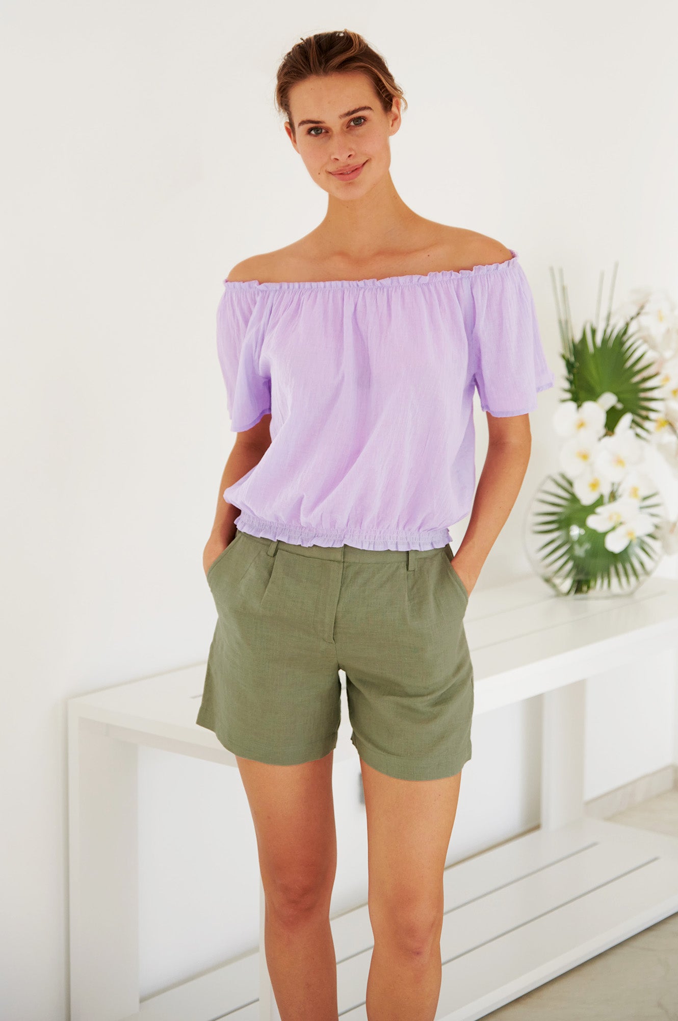 Alexandra Women's Linen Shorts - Comfortable Khaki Summer Shorts for Casual Wear, Beach, and Vacation