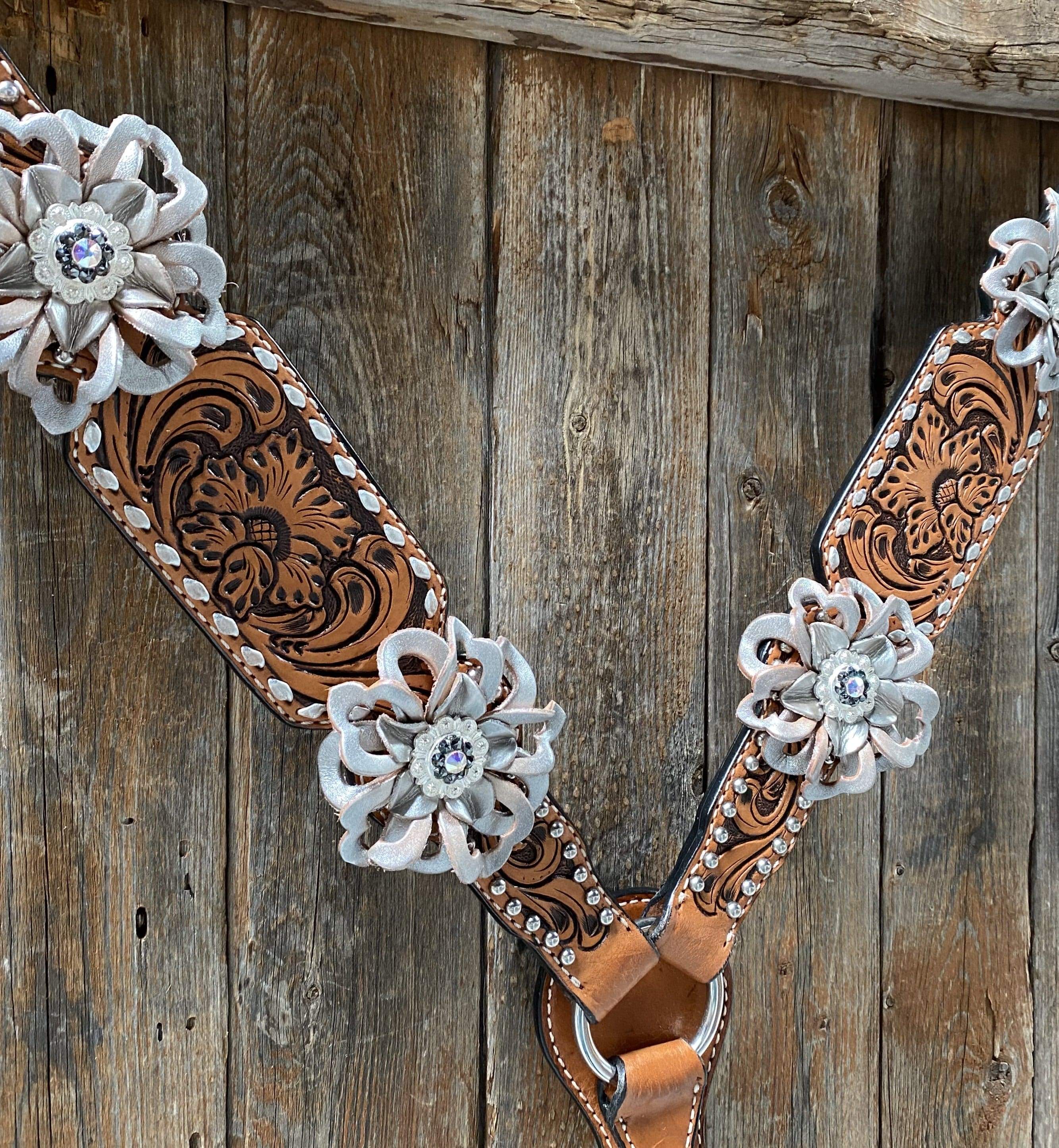 Premium Silver Buckstitch Breastcollar for Horses - Western Style Equestrian Tack #BC155 - Perfect for Trail Riding, Rodeos & Show Events