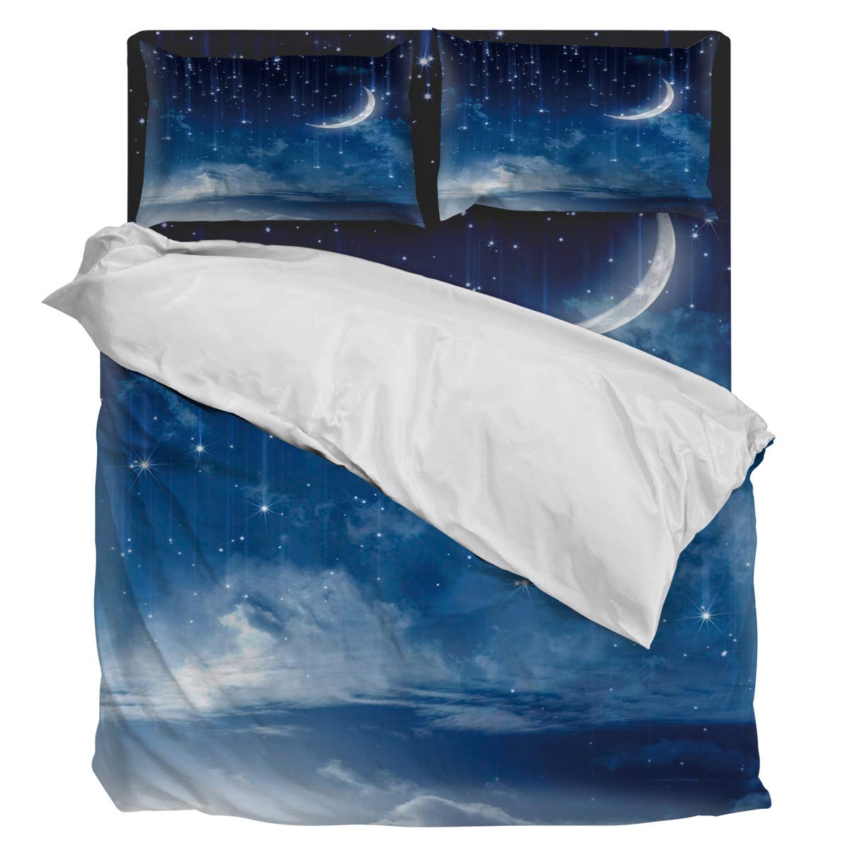 Starry Moon Night Luxury 4-Piece Full Size Duvet Cover Set - Soft Sunflower Bedding Includes 1 Duvet Cover, 1 Fitted Sheet & 2 Pillowcases for Cozy Bedroom Decor
