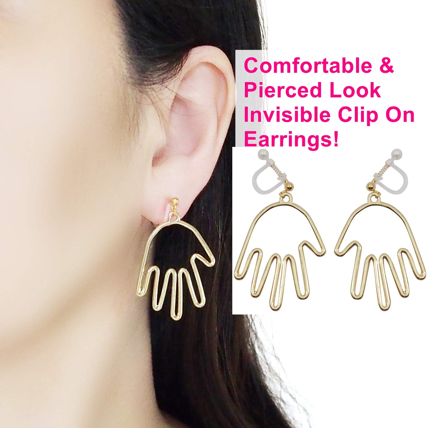 Clip On Hoop Earrings for Women - Non-Pierced Gold & Silver Chunky Dangle Earrings in Black, Red, Blue, Green, White - Star & Heart Designs - Comfortable Coil Clip Ons - Perfect for Parties, Weddings & Everyday Wear