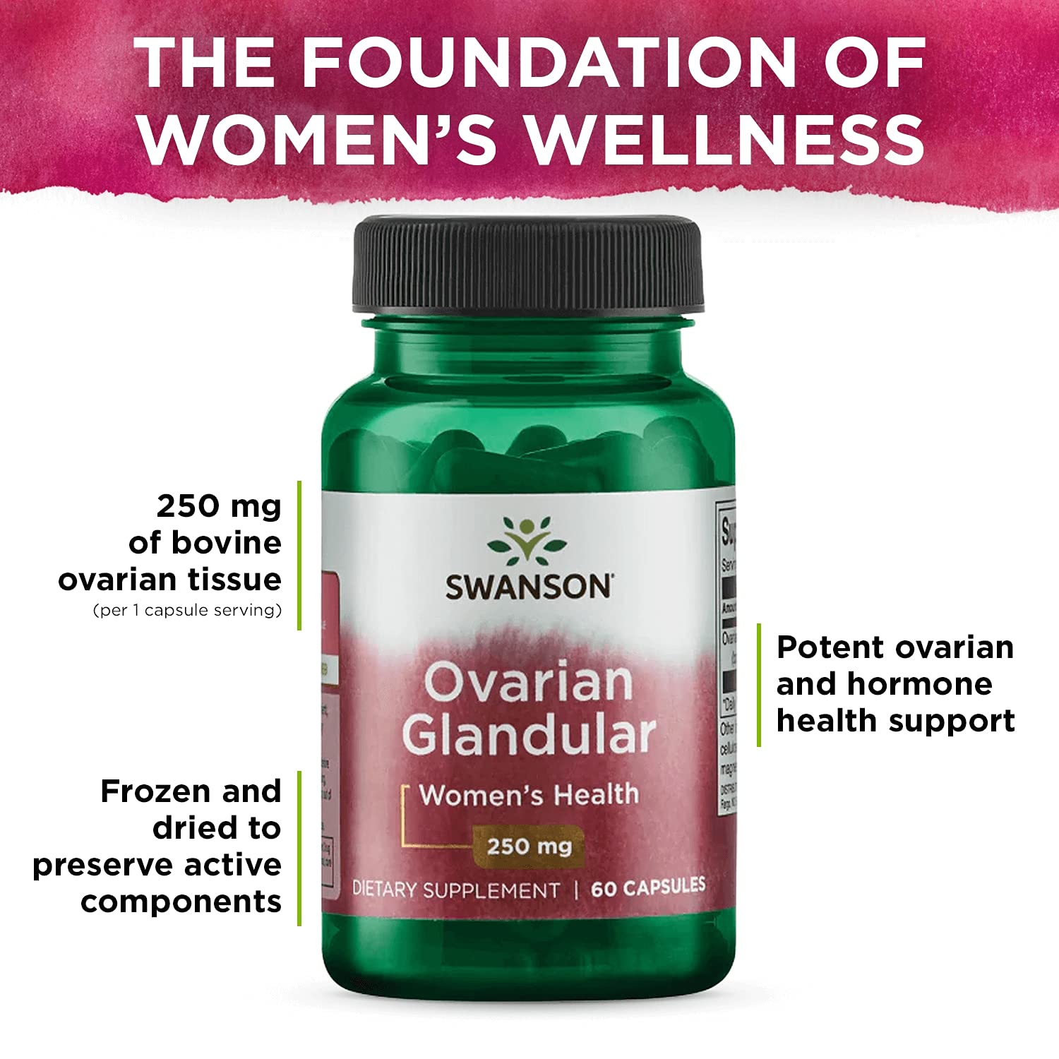 Swanson Ovarian Glandular Supplement for Women - 250mg Bovine Glandular Support for Hormonal Balance & Reproductive Health - 60 Capsules (3 Pack) - Ideal for Menopause Support & Natural Hormone Regulation