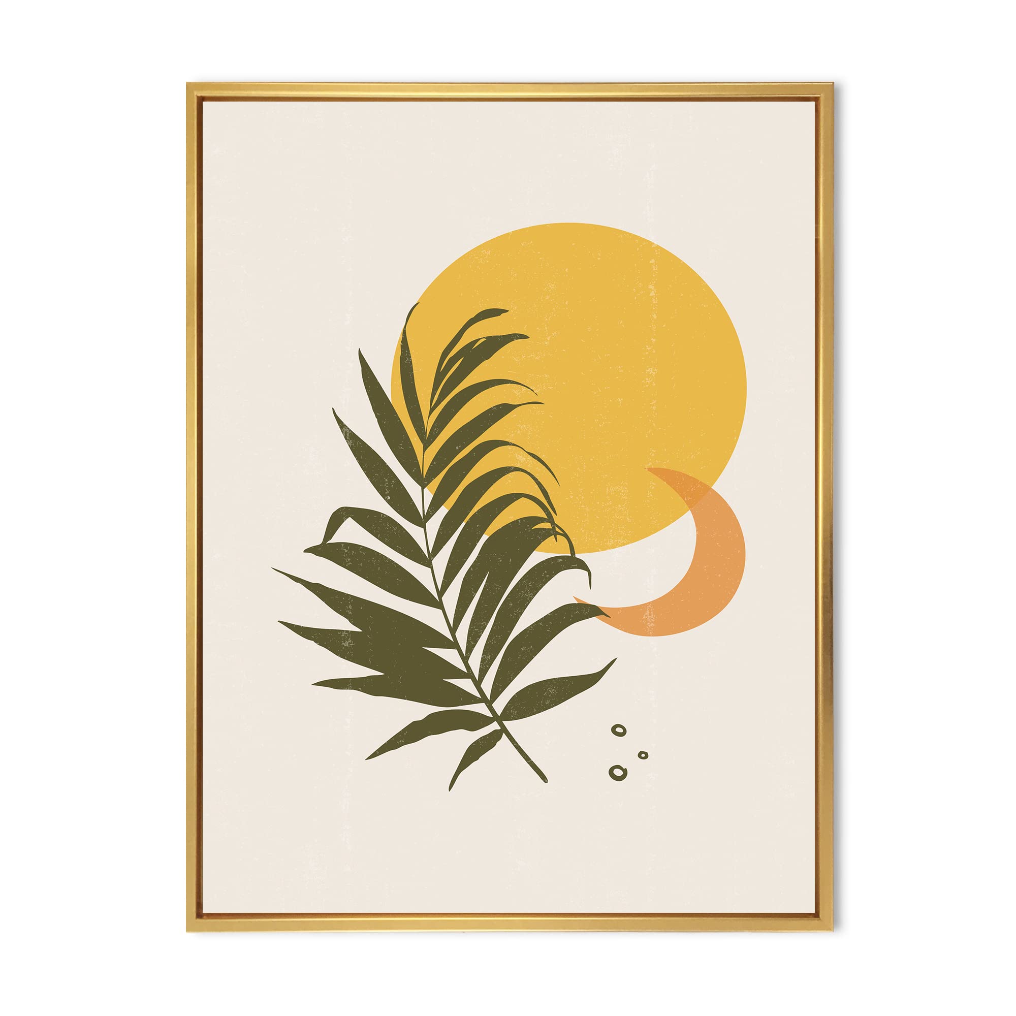 Abstract Yellow Sun and Moon Tropical Leaf Canvas Wall Art - Modern Framed Print for Living Room, Bedroom & Office Decor | Nature Inspired Home Décor