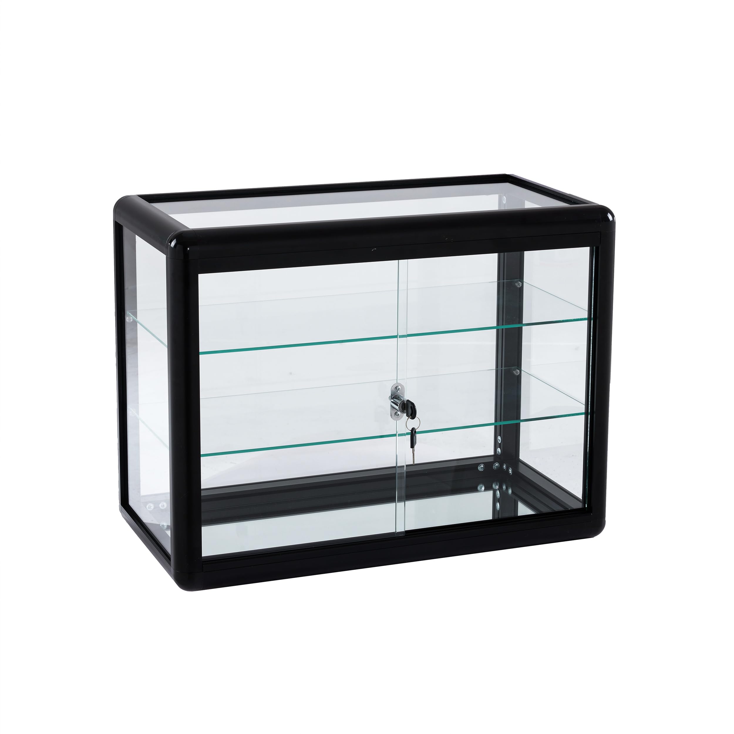 3-Tier Tempered Glass Display Case with Sliding Door & Lock - 24