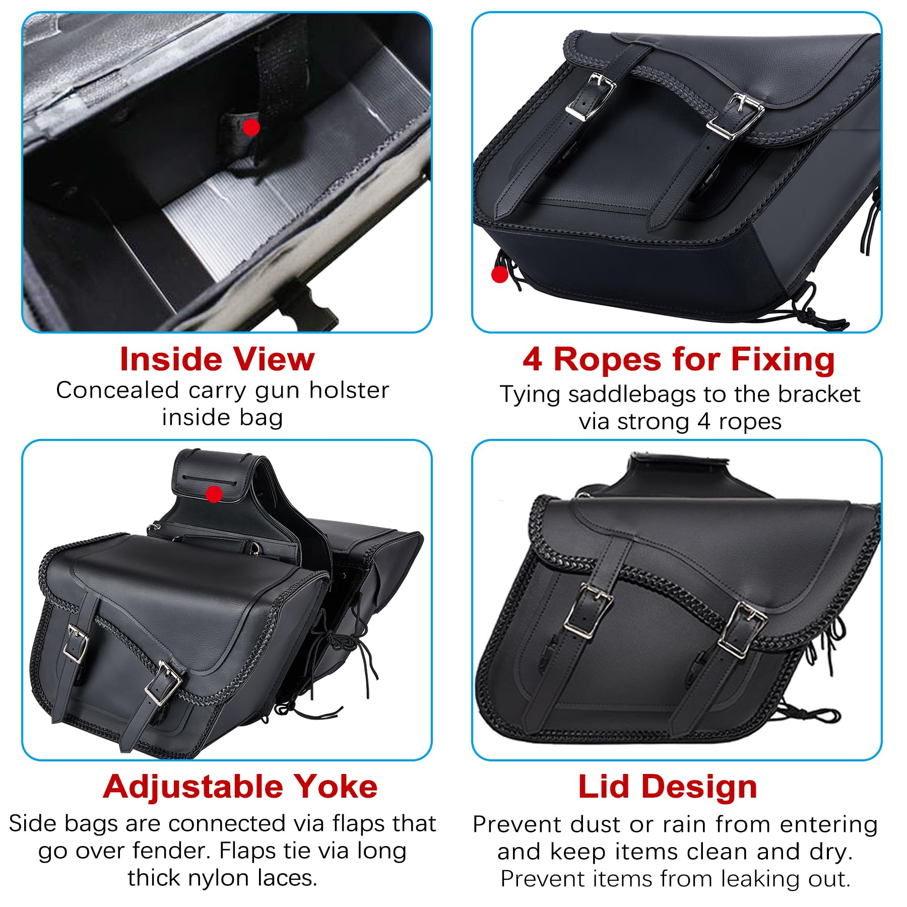 Dream Apparel Faux Leather Motorcycle Saddle Bags - Universal Throw Over Side Bags for Honda Shadow, Sportster, Softail & Dyna V-Star - Waterproof PVC Storage (Black No Studs) - Perfect for Road Trips & Daily Commuting