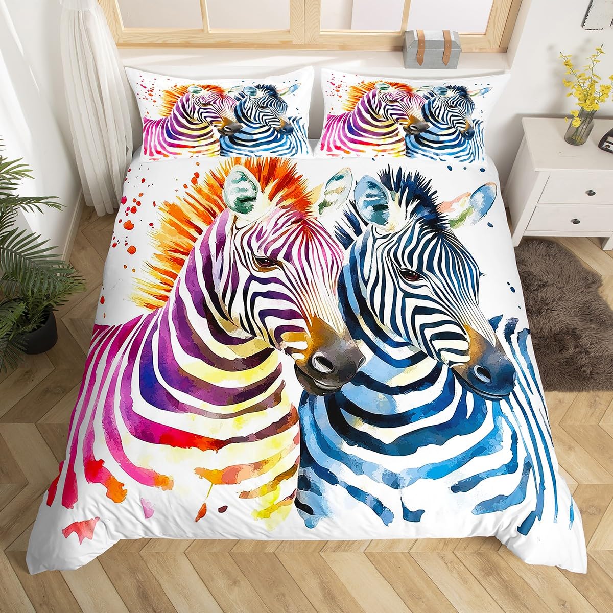 Colorful 3D Zebra Print Duvet Cover Twin Size - 2 Piece Kids & Teens Animal Theme Bedding Set with Graffiti Art Design for Boys, Girls, Adults - Perfect for Jungle Themed Bedrooms, Kids Room Decor & Unique Gift Ideas
