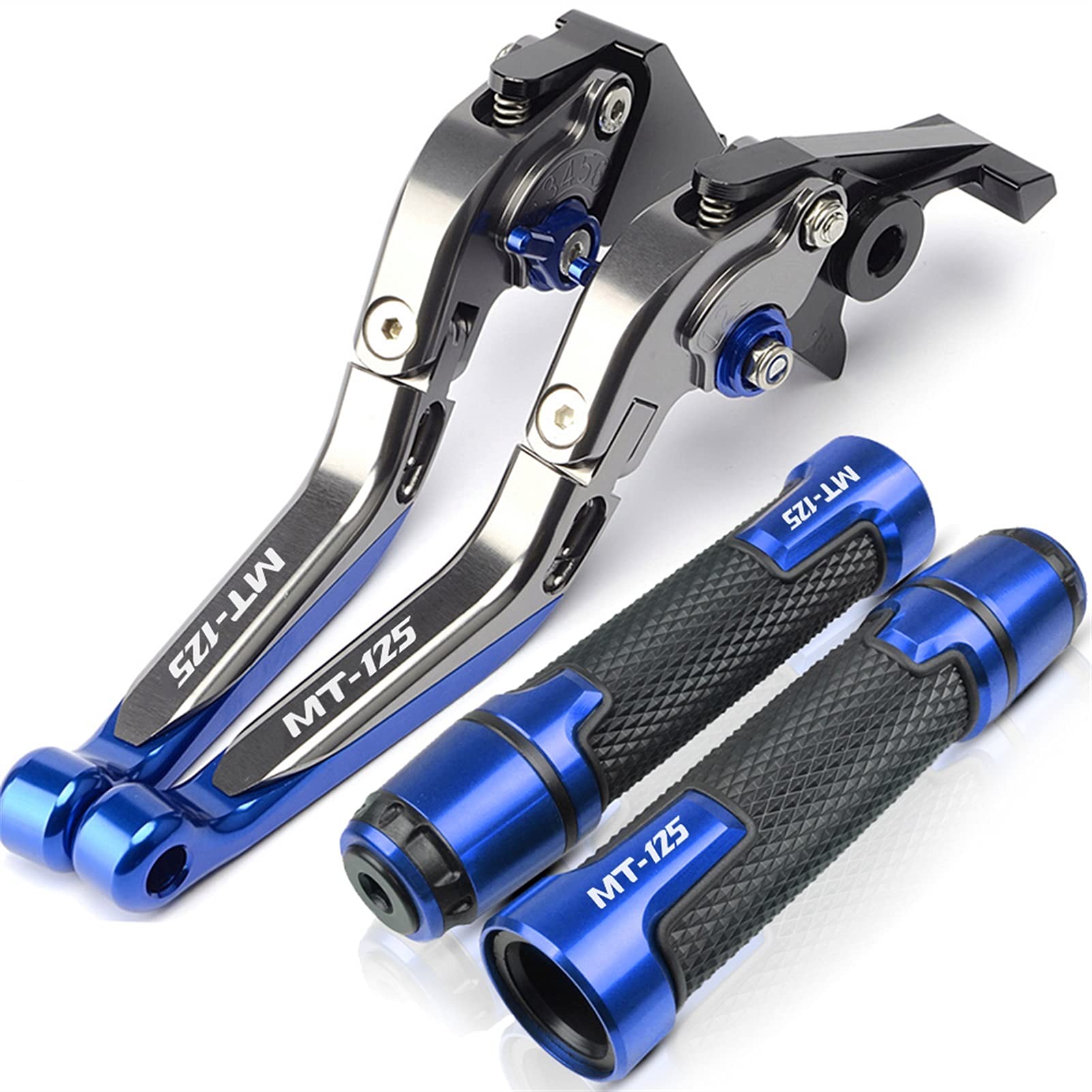 NWSM CNC Motorcycle Brake & Clutch Levers - Compatible with Yamaha MT125 (2015-2019) - Ergonomic Handlebar Grips - Blue - Perfect for Street Riding, Commuting & Performance Upgrades