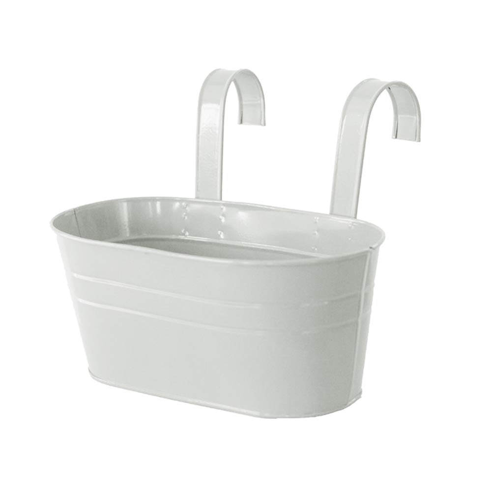 White Oval Metal Hanging Planter - 22.5 x 9.5 CM Flower Pot for Balcony, Garden, Fence & Home Decor - Perfect for Indoor Plants, Succulents & Herbs