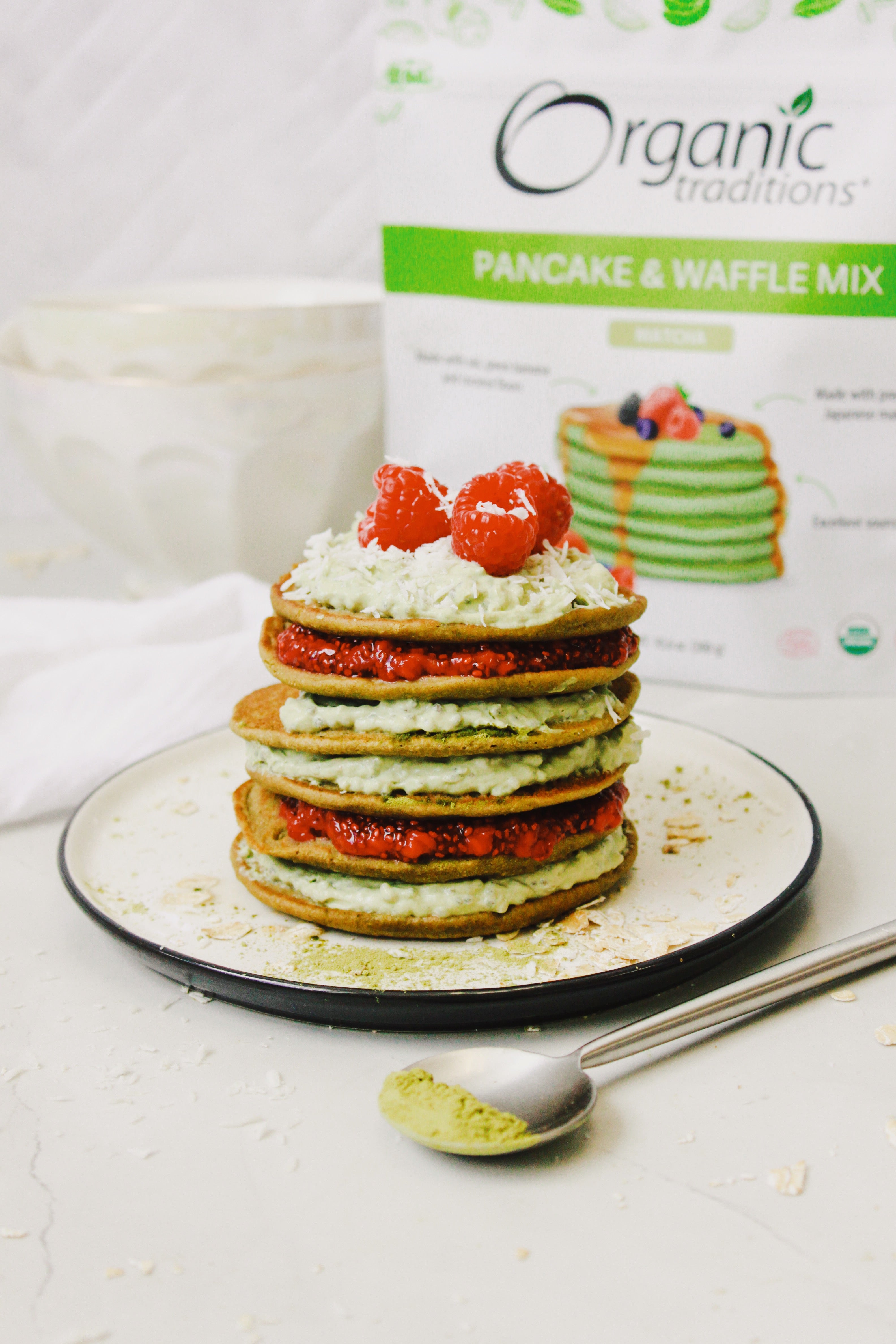 Organic Matcha Pancake & Waffle Mix Powder - Gluten Free, Vegan Breakfast Mix - Perfect for Healthy Morning Meals, Brunch & Dessert Baking