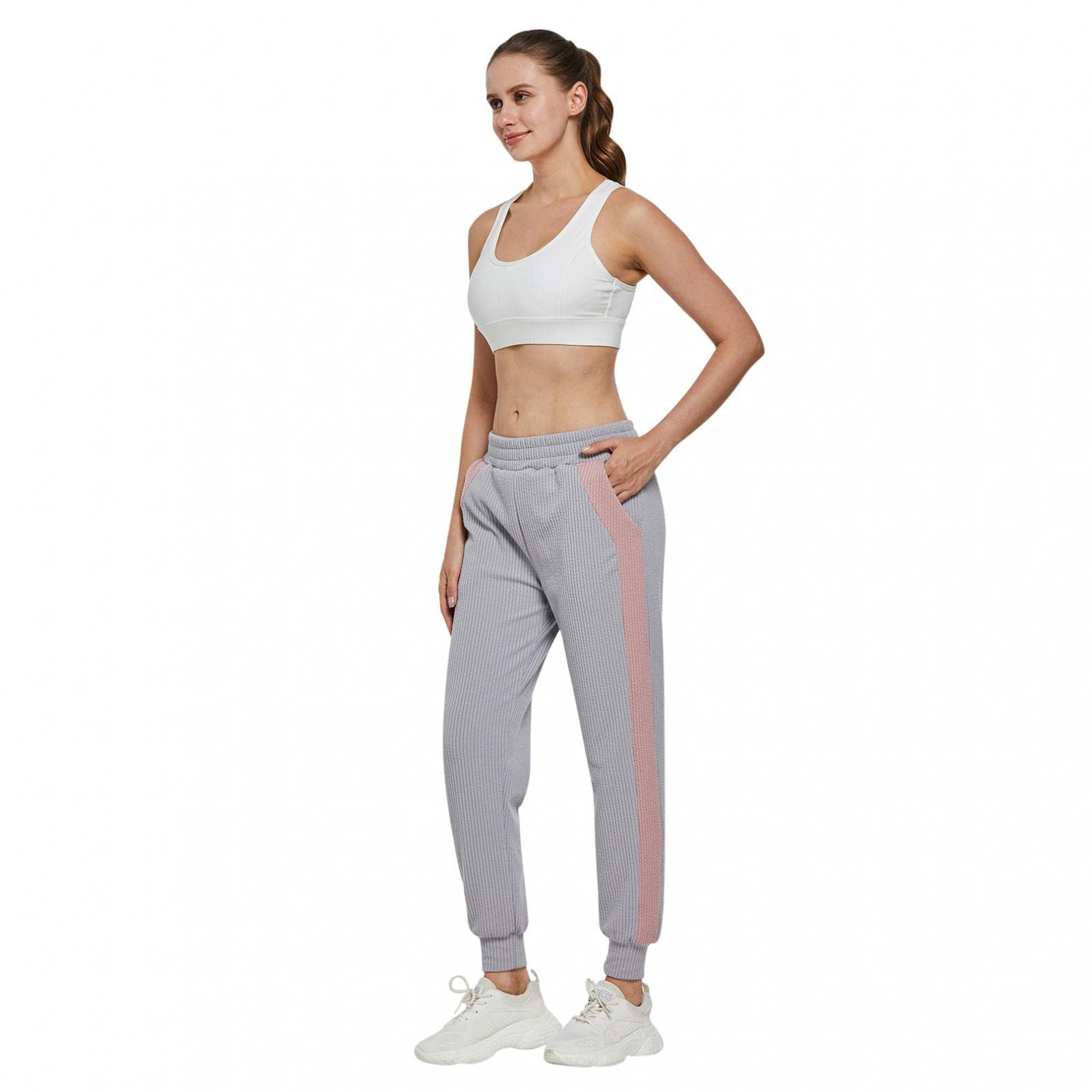 IGETELY Women's Large Petite Breathable Cotton Sweatpants - Straight Leg Casual Trousers with Pockets for Workout & Jogging | Gray | Perfect for Yoga, Gym, Running and Lounge Wear