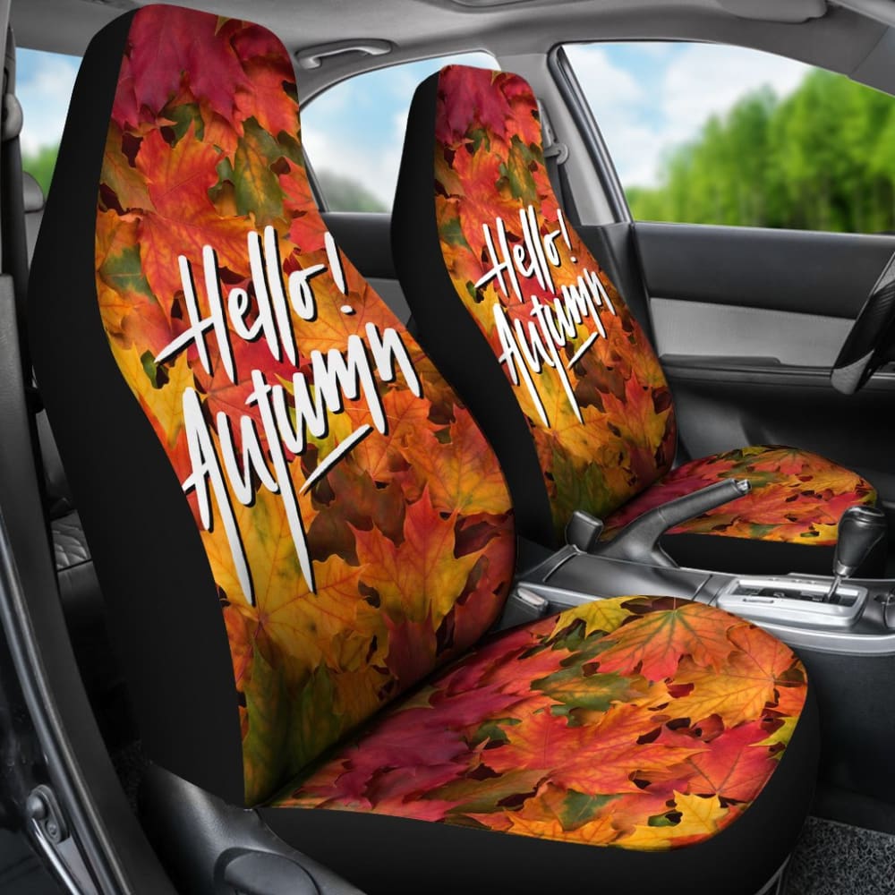 Stylish Hello Autumn Quote Car Seat Covers - Premium Universal Fit for Cars, SUVs & Trucks - Perfect for Fall Season Decor & Holiday Road Trips