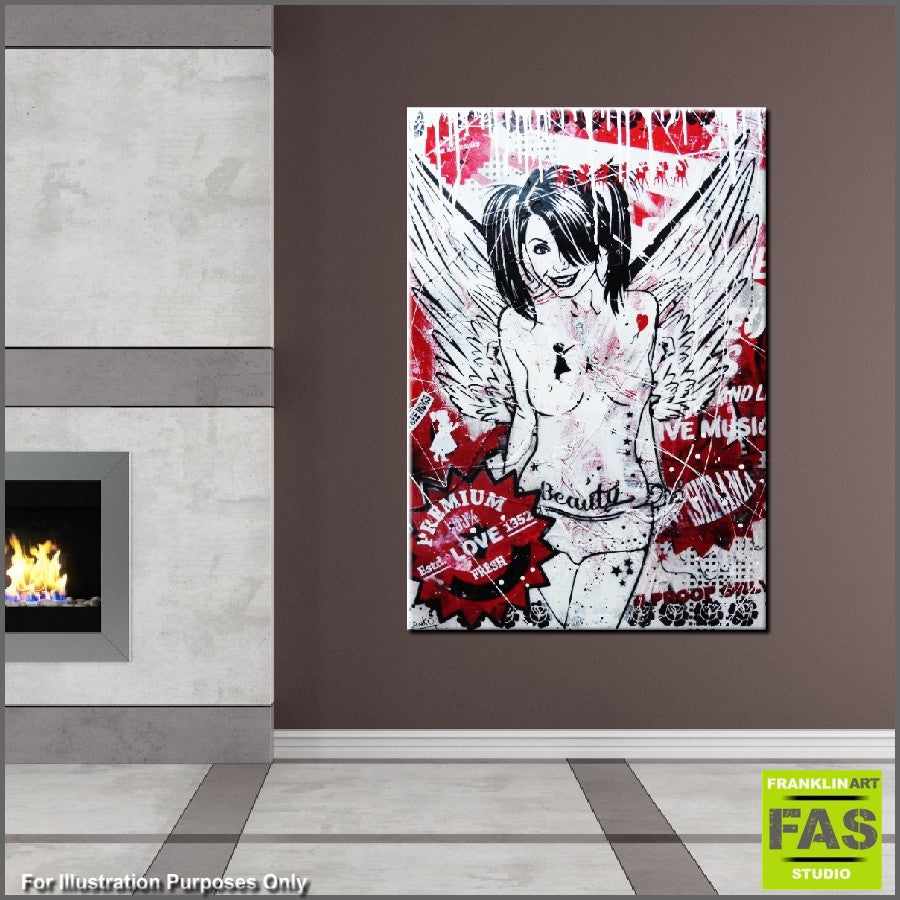Urban Pop Nude Cute Red Angel Art Print - Modern Home & Office Wall Decor - Perfect for Living Room, Bedroom or Gift Giving