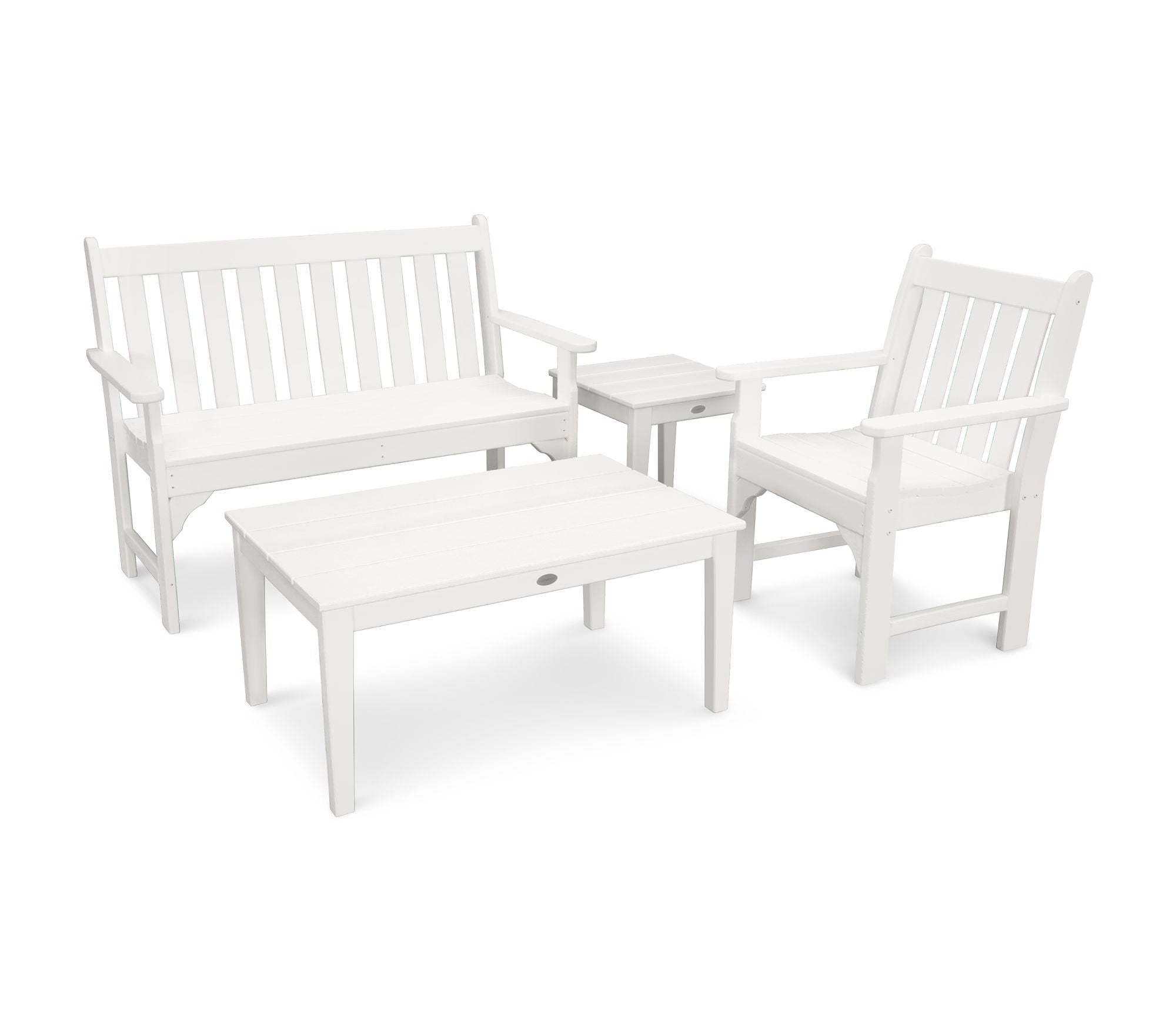 POLYWOOD Vineyard 4-Piece Outdoor Bench Seating Set - Durable Patio Furniture for Garden, Deck & Backyard Relaxation