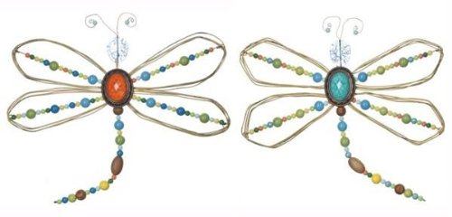 Ganz Outdoor Beaded Iron Dragonfly Wall Decor - Set of 2 - Handmade Garden Art for Patio, Porch, and Backyard Decoration