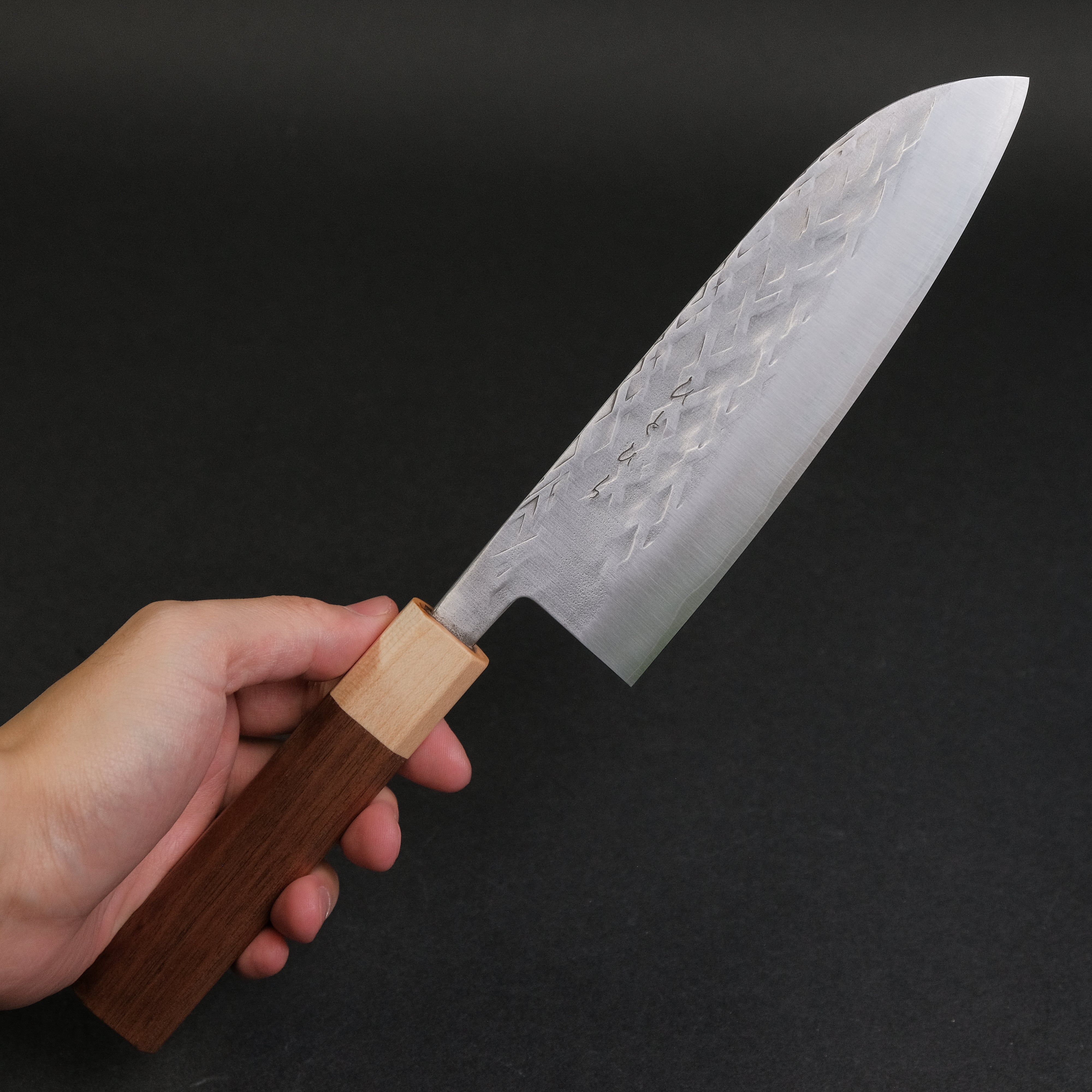 Hitohira TD SLD Tsuchime Santoku Knife 165mm with Walnut Handle - Premium Japanese Kitchen Knife for Slicing, Dicing, and Chopping Vegetables, Meat, and Fish