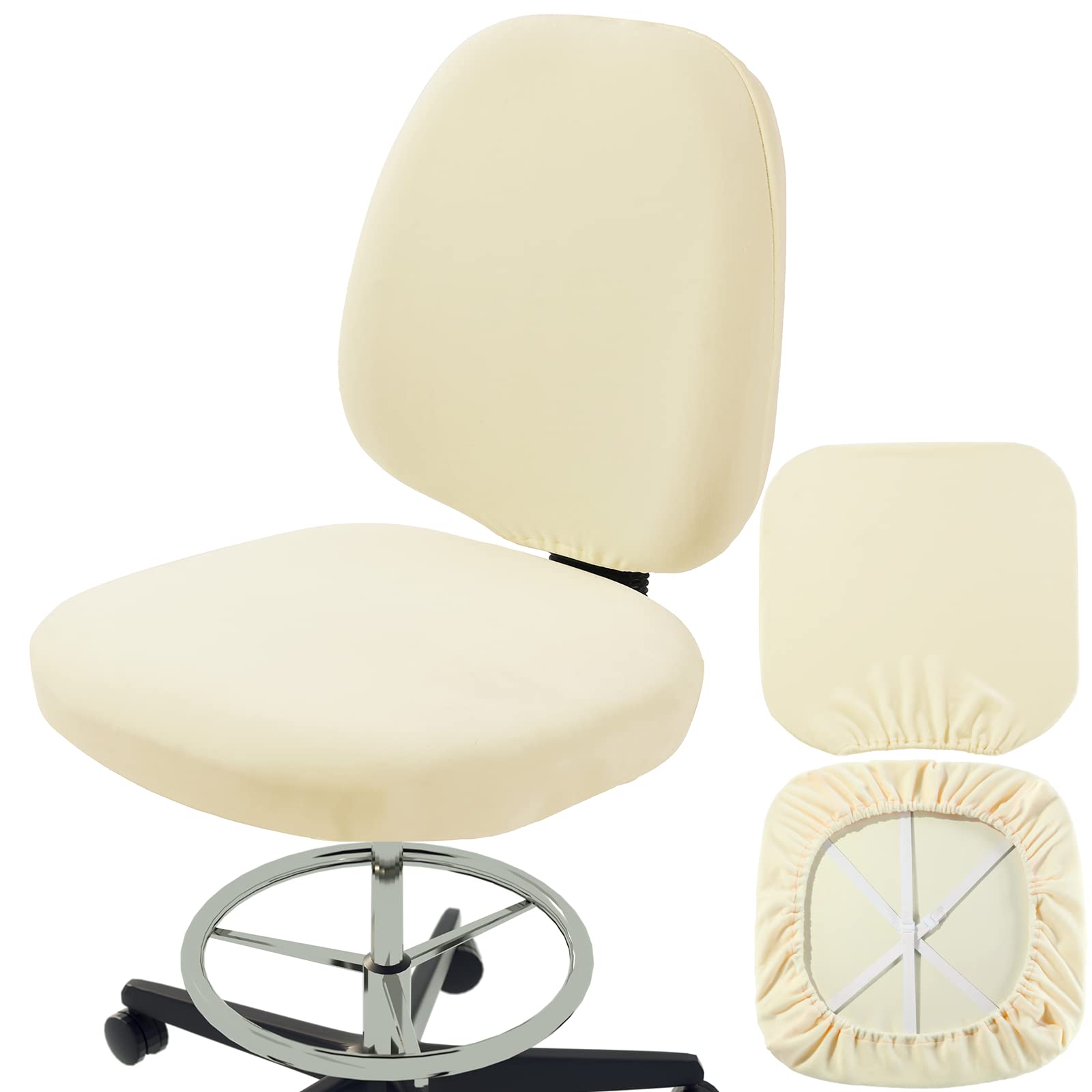 Soft Velvet Stretch Office Chair Cover - Washable Dustproof Protector for Home & Office (Milk White)