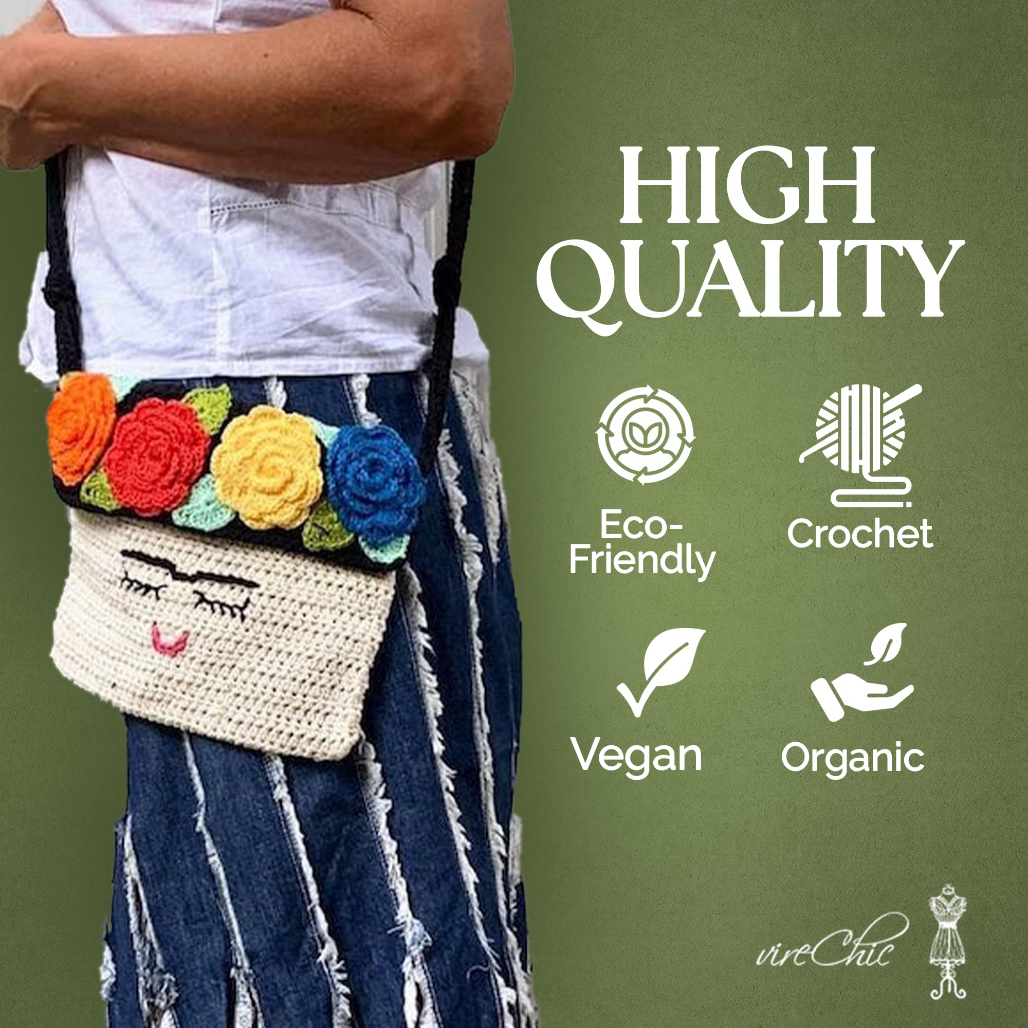 Frida Kahlo Cotton Shoulder Bag - Handmade in Brazil, Bohemian Crochet Purse for Women, Hippie Beach Tote, Multicolor Fashion Accessory - Perfect for Summer Outings, Music Festivals & Boho Chic Style