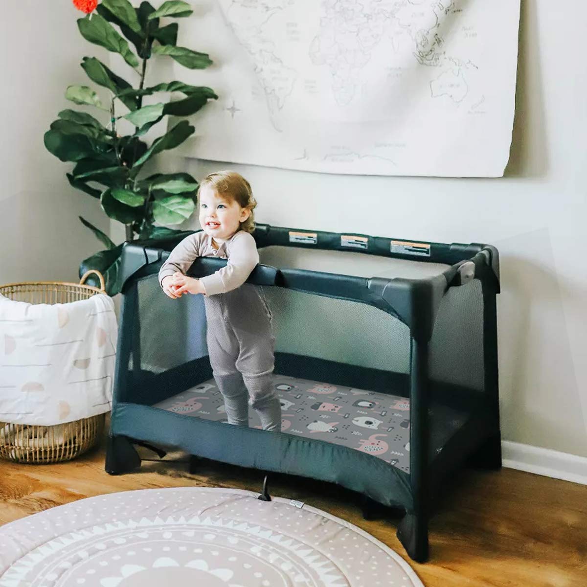 BROLEX 2 Pack Mini Crib Sheets - Stretchy Portable Fitted Playard Crib Mattress Cover Set - Ultra Soft Breathable Baby Bedding with Jungle Animal Print - Perfect for Travel, Daycare & Nursery Use
