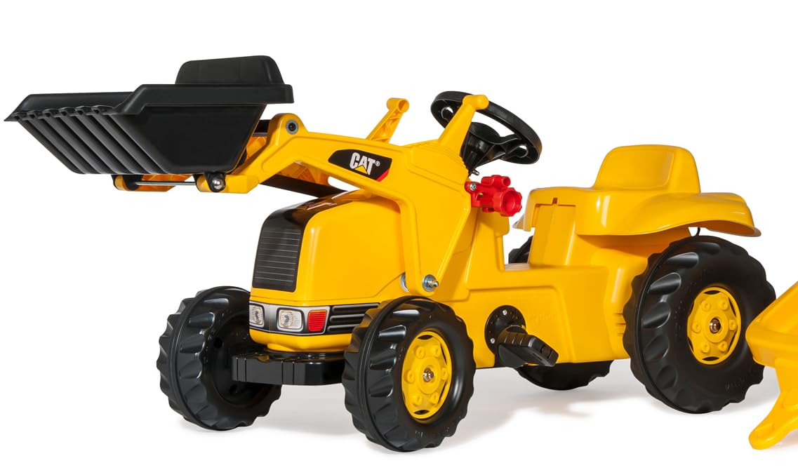 Rolly Toys CAT Construction Pedal Tractor with Detachable Trailer - Yellow Front Loader Tractor for Kids Ages 2.5+ | Outdoor Play, Pretend Construction, Backyard Fun