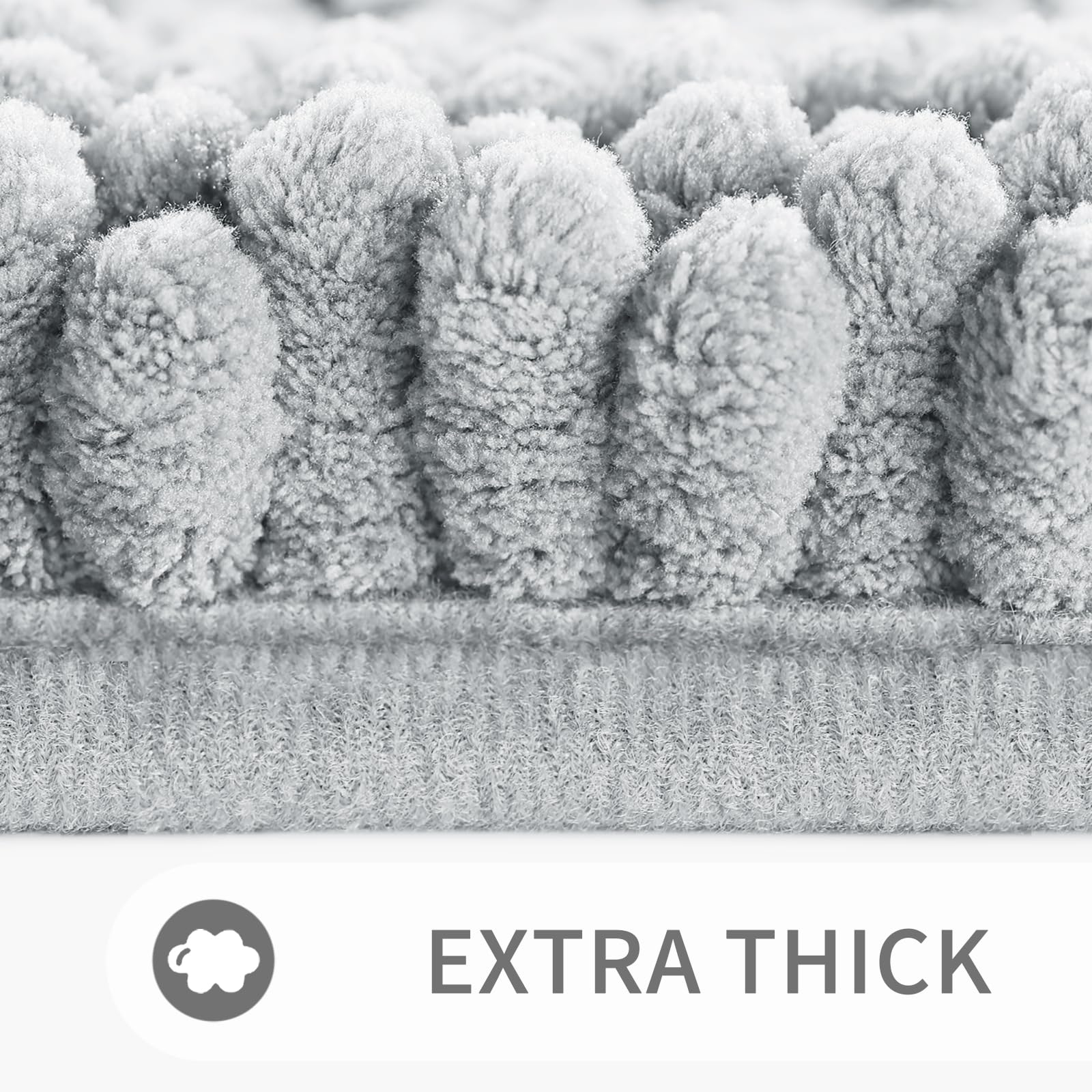 Luxury Chenille Bathroom Rugs Set of 2 - Extra Thick Non-Slip Quick Dry Bath Mats for Shower Floor, Soft Fluffy Microfiber Absorbent Machine Washable Bath Rugs (Silver Grey, 20