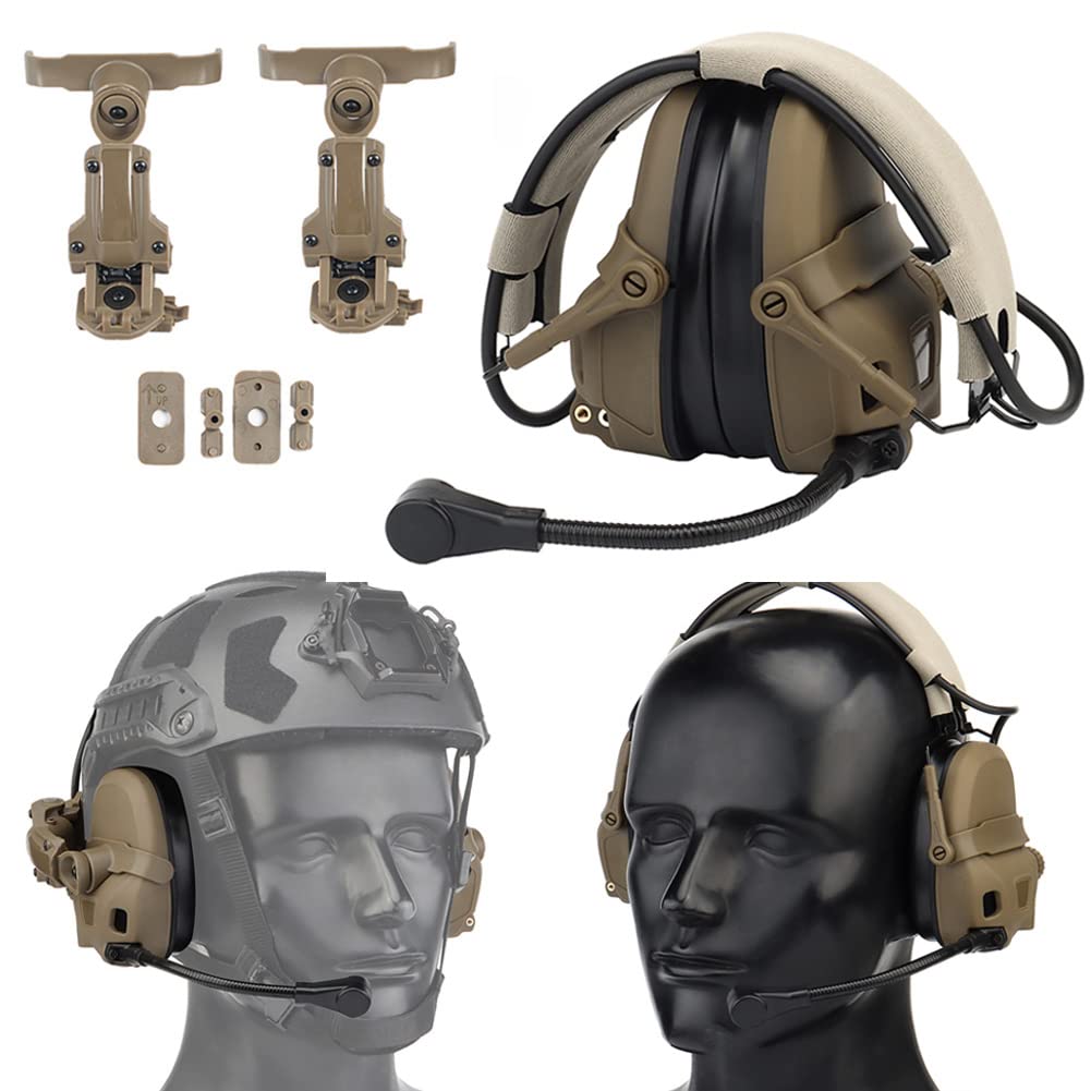 Tactical Helmet Headset with Noise Cancelling & Retractable Microphone - Military Walkie Talkie Communication - Comfortable Sound-Isolating Silicone Earmuffs for Shooting, Airsoft, Hunting & Outdoor Activities