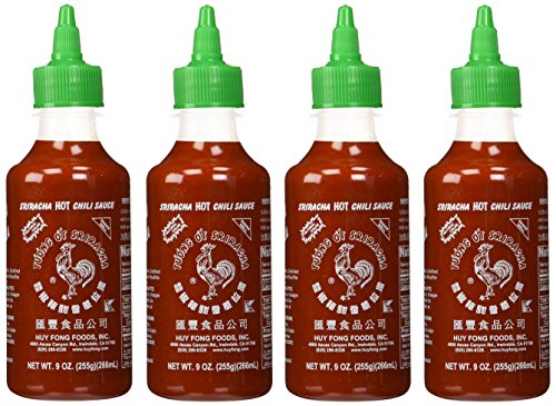 Huy Fong Sriracha Hot Chili Sauce - 9oz Bottle (4 Pack) | Premium Spicy Asian Chili Garlic Sauce for Cooking, Pho, Ramen, Tacos & More